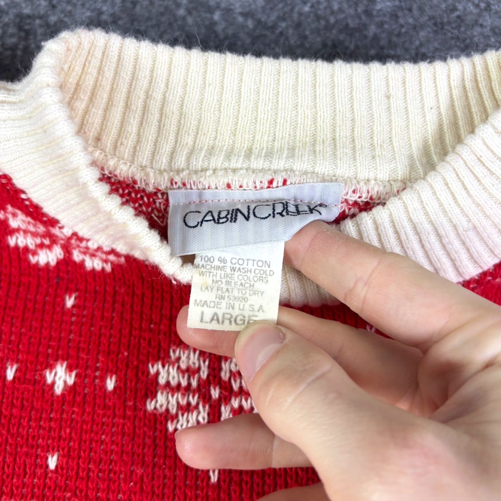 Vintage VINTAGE Cabin Creek Red Cream Fair Isle Snowflake Cotton Sweater USA Large Size L / US 10 / IT 46 - 3 Thumbnail