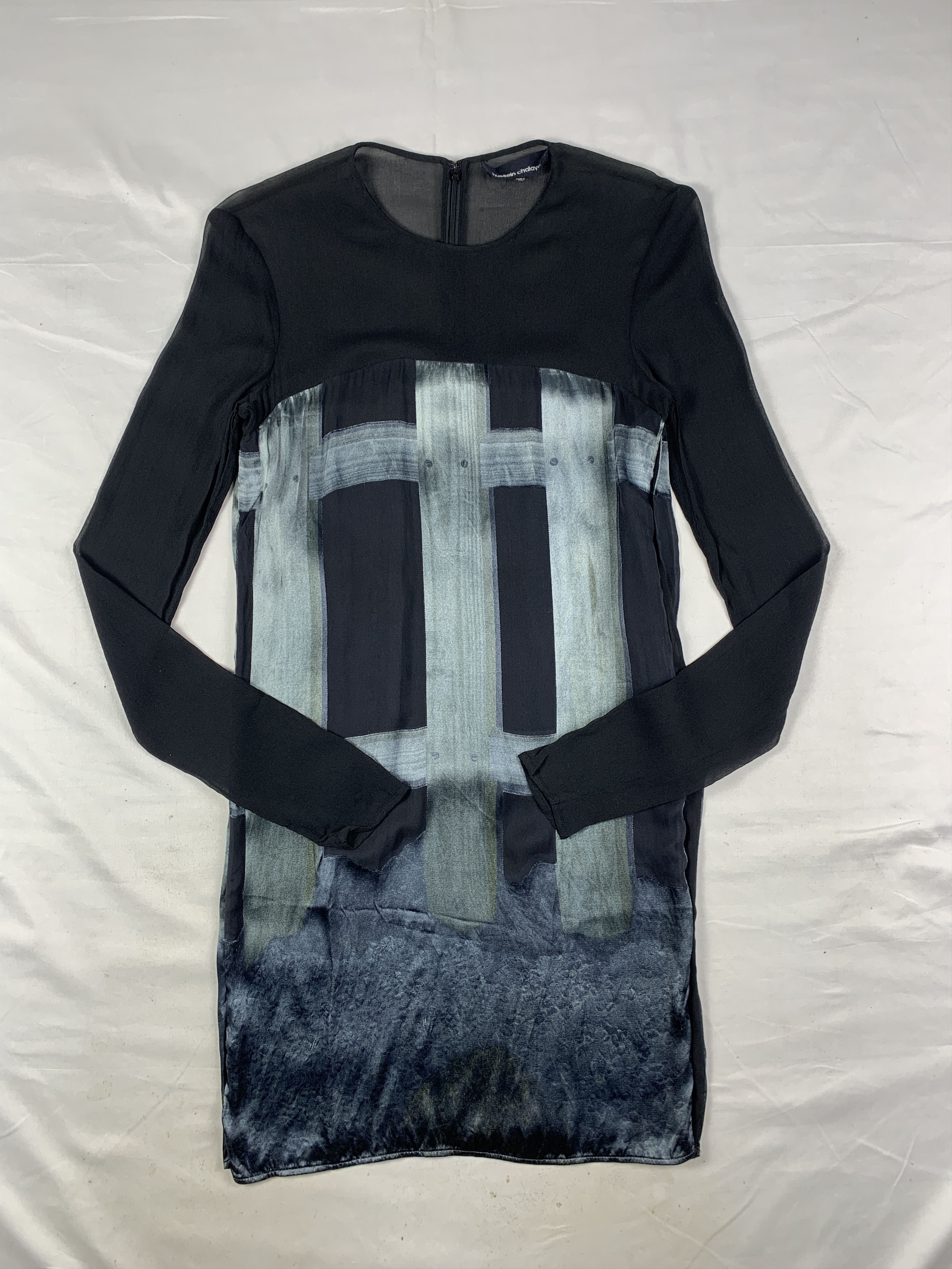 Hussein Chalayan Hussein Chalayan Silk Overlay Graphic Mesh Mini Dress (M) Size M / US 6-8 / IT 42-44 - 1 Thumbnail