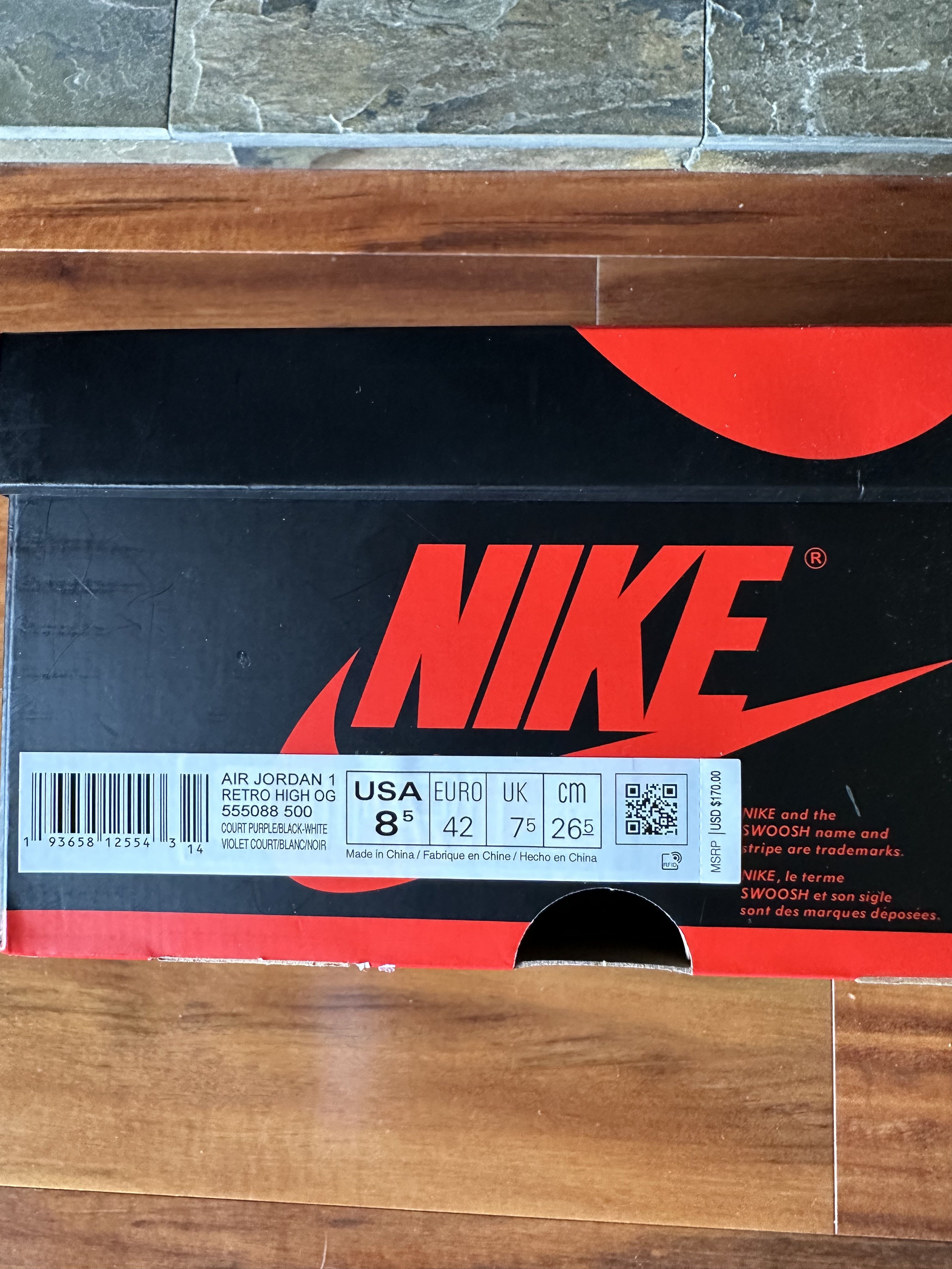 Jordan Brand Nike Air Jordan 1 High Court Purple Size US 8.5 / EU 41-42 - 7 Thumbnail
