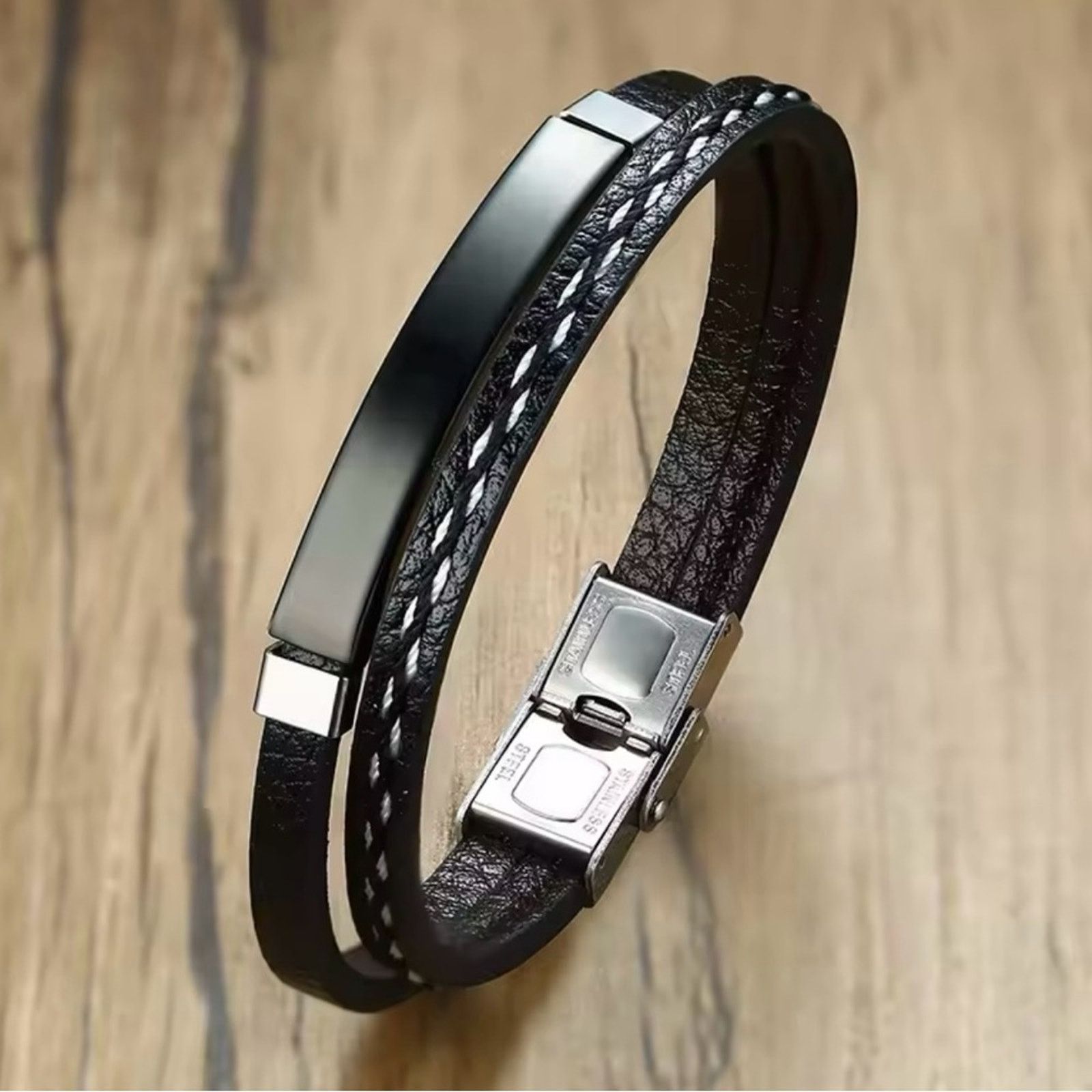 Other Leather Bracelets for Men Women Stainless Steel Bar Layered Size ONE SIZE - 1 Thumbnail
