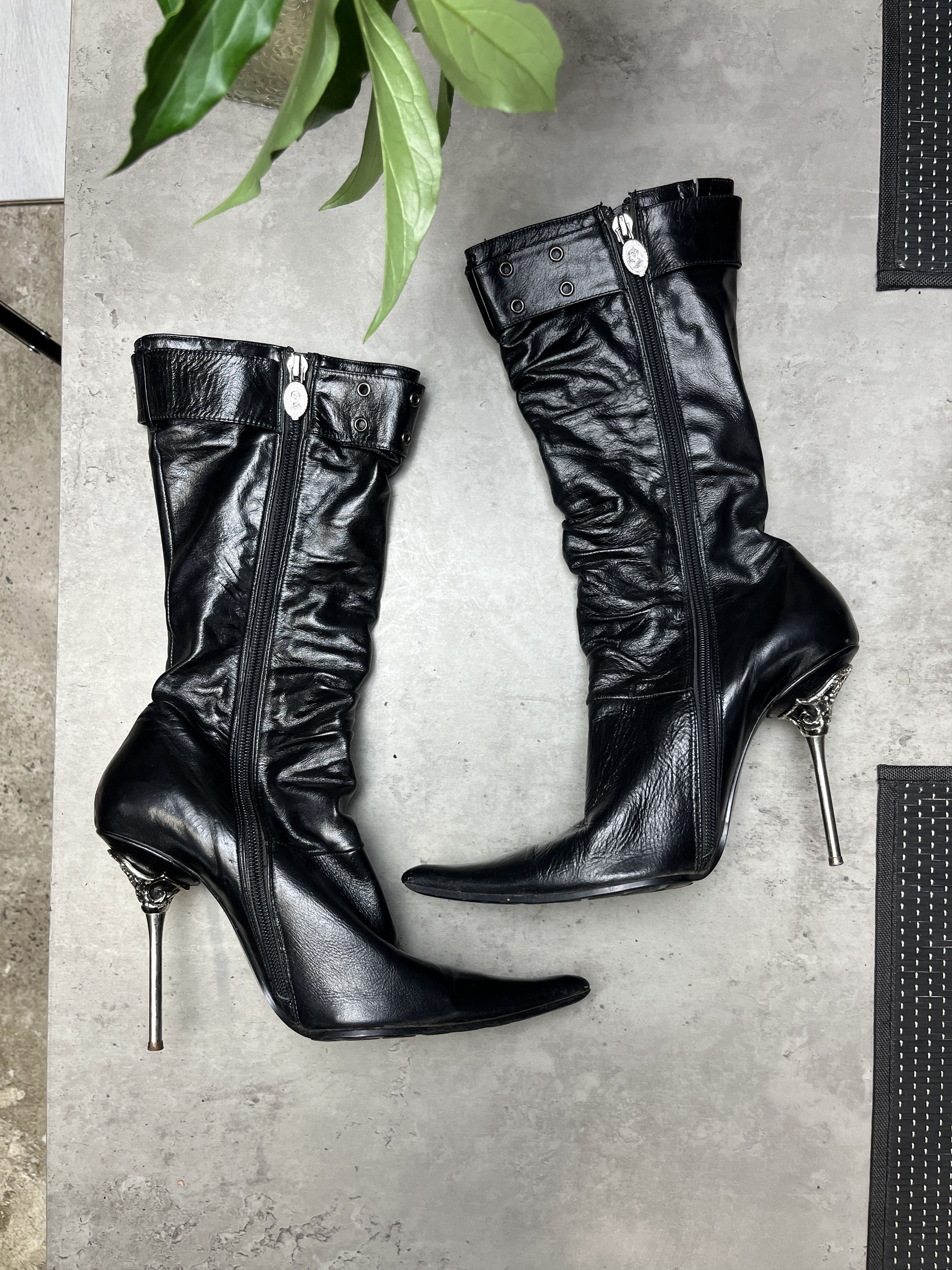 Other 2000s POLLINI STUDDED SLOUCHY STILETTO BOOTS - 5115 Size US 5.5 / IT 35.5 - 1 Thumbnail