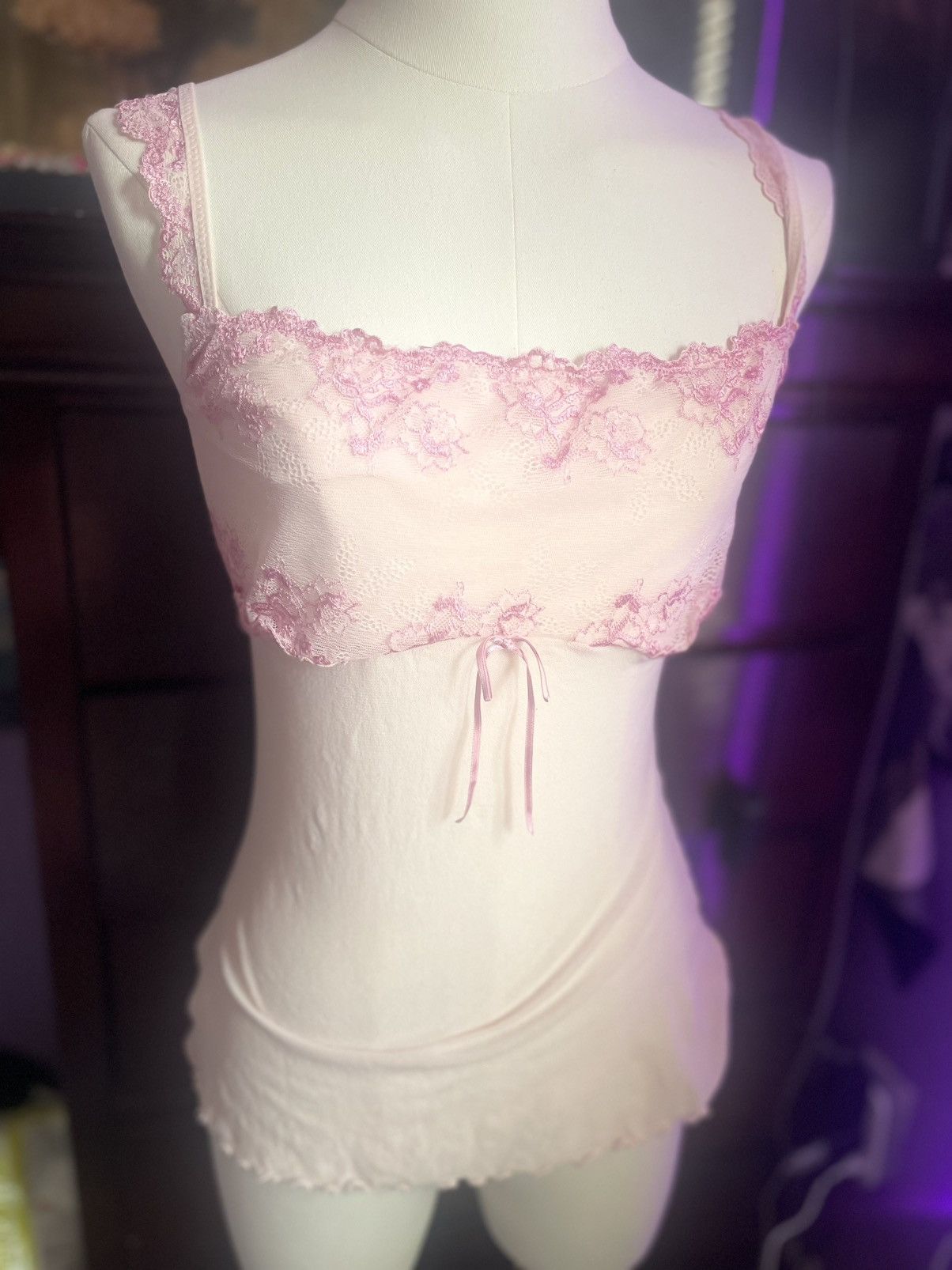 Other Vintage Baby Pink Gilligan O Malley Mesh cami top. Size XL / US 12-14 / IT 48-50 - 9 Thumbnail