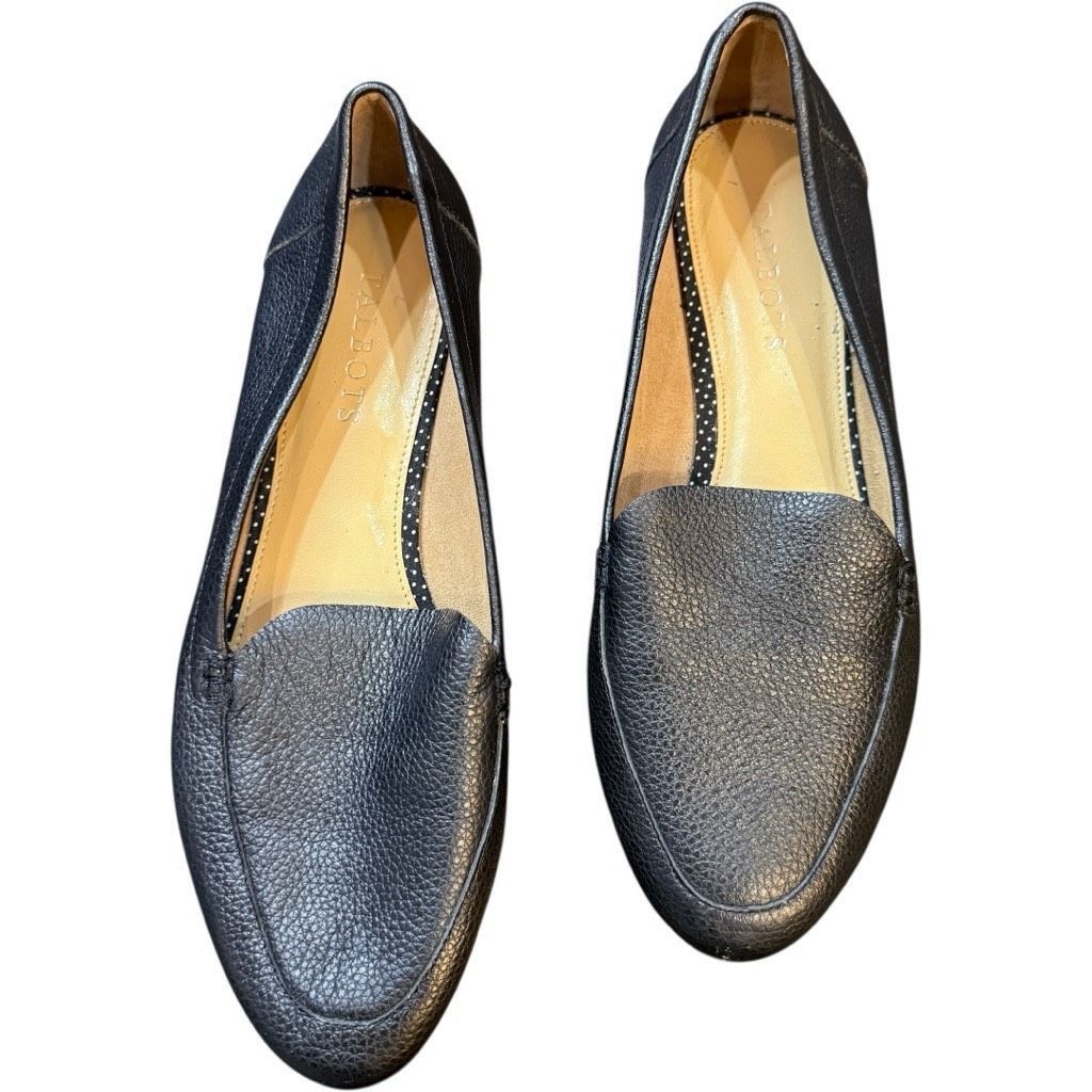 Robert Talbott TALBOTS Black Pebbled Leather Shoes Flats Slip Ons Loafers V Size US 8 / IT 38 - 1 Thumbnail