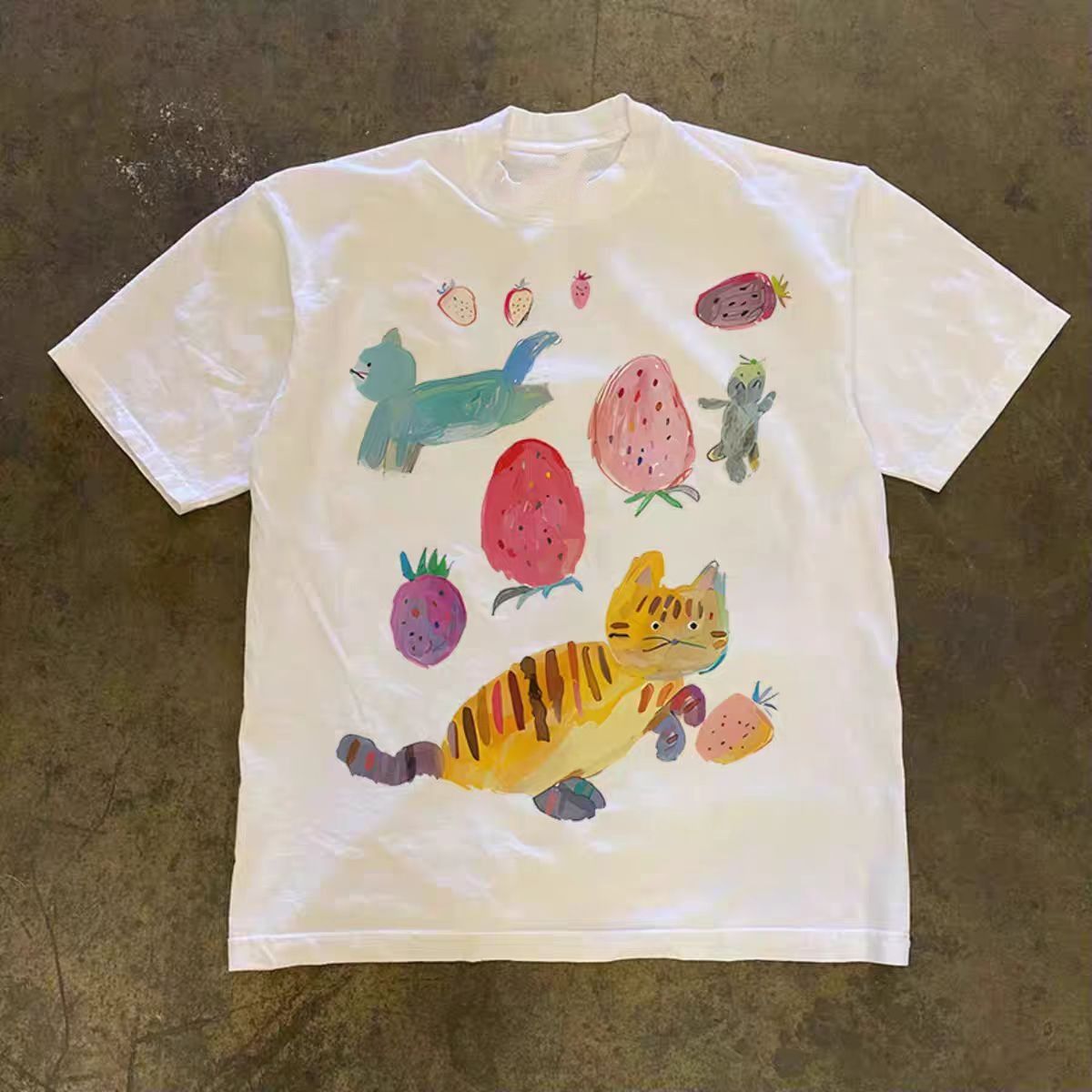 Vintage White washed retro cat graffiti print t-shirt Size US M / EU 48-50 / 2 - 1 Thumbnail