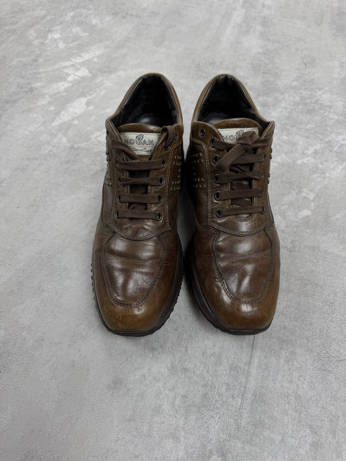 Hogan Womens Leather Brown Low Top Walking Sneakers Size 39