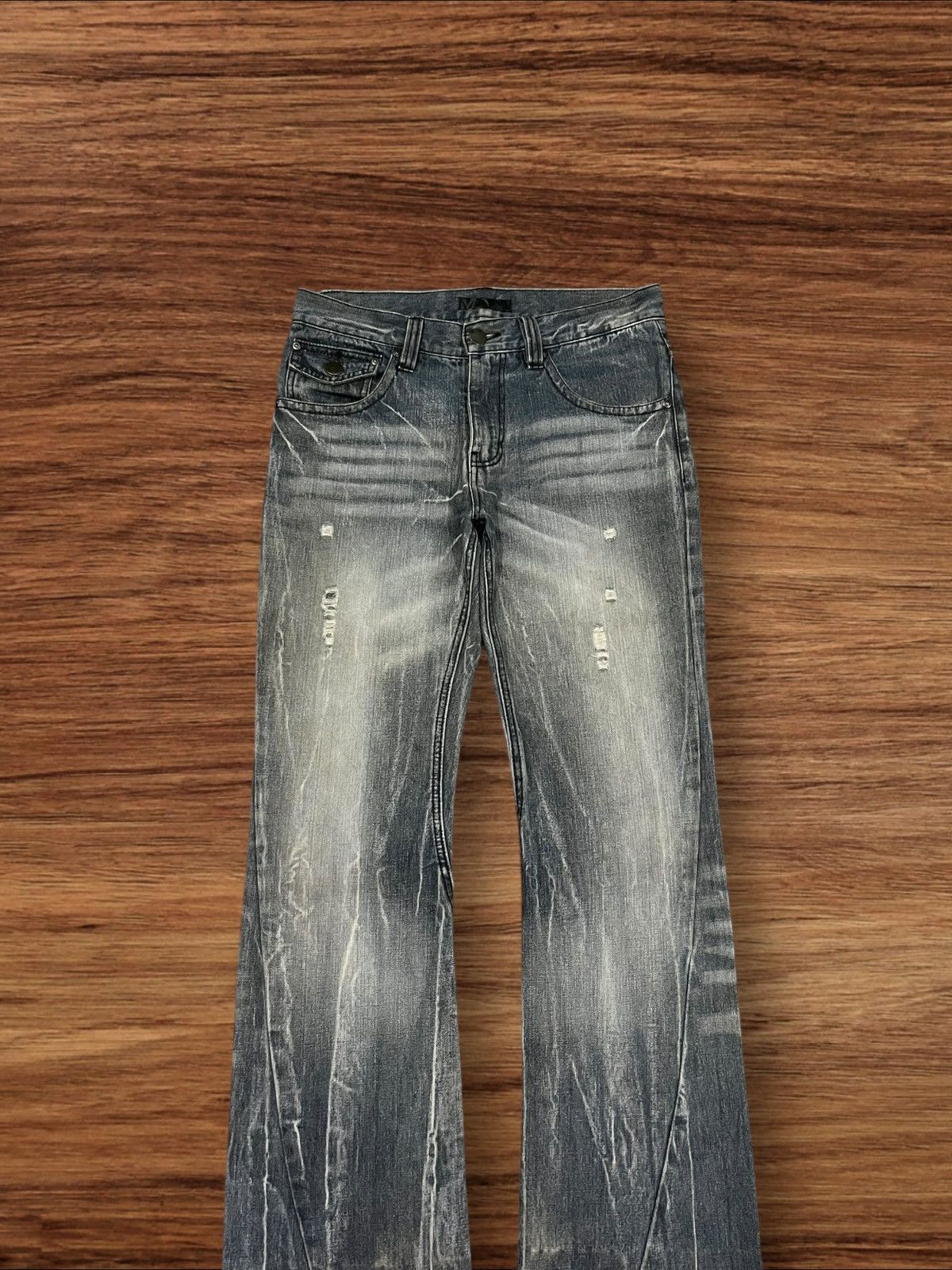 Japanese Brand × Tornado Mart Black Bacarra Y2K Distressed Whiskering Grunge Flare Jeans Size US 30 / EU 46 - 3 Thumbnail
