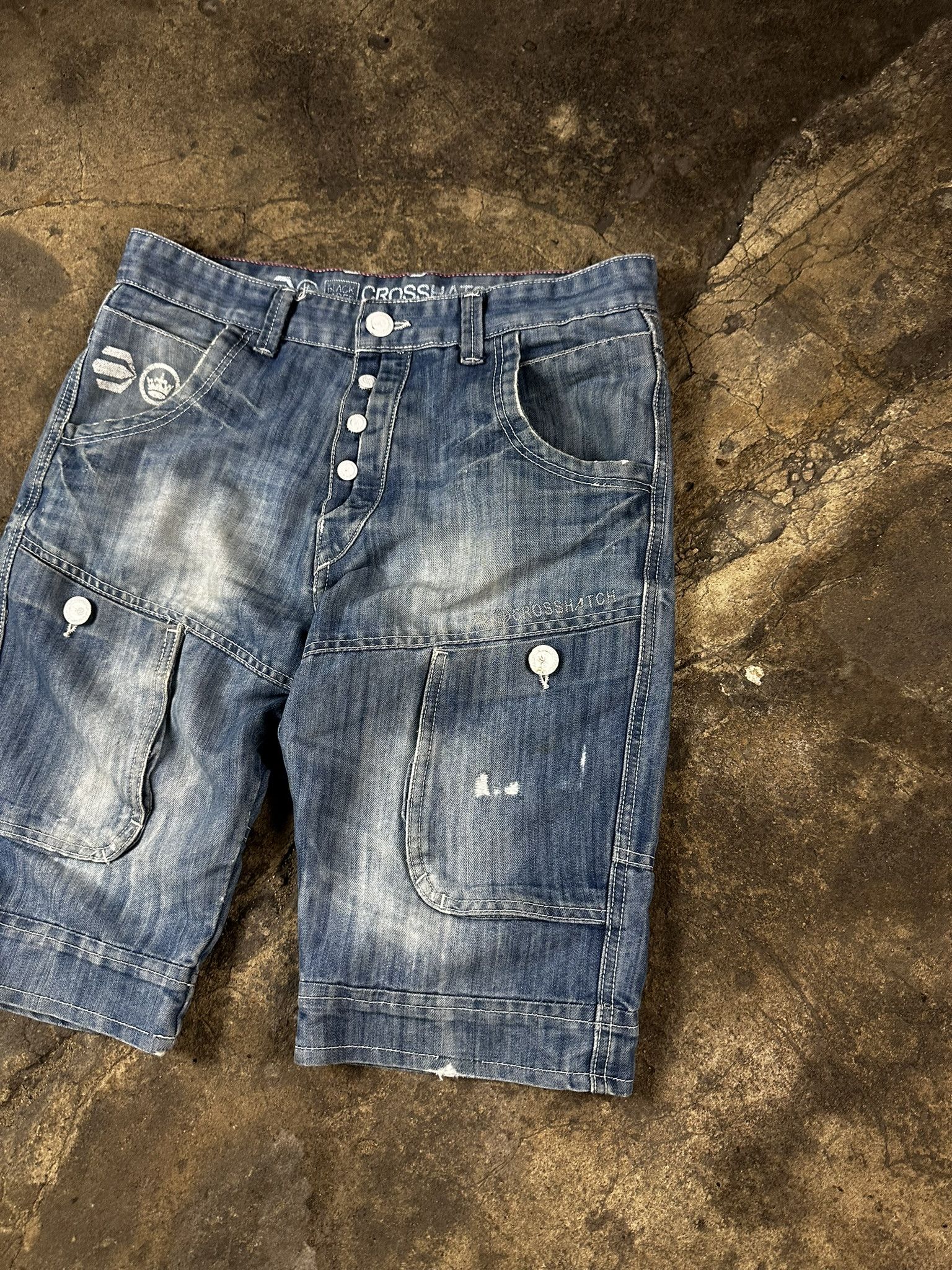Japanese Brand Vintage Avant Garde Faded Cargo Jeans Y2k Shorts Size US 30 / EU 46 - 3 Thumbnail