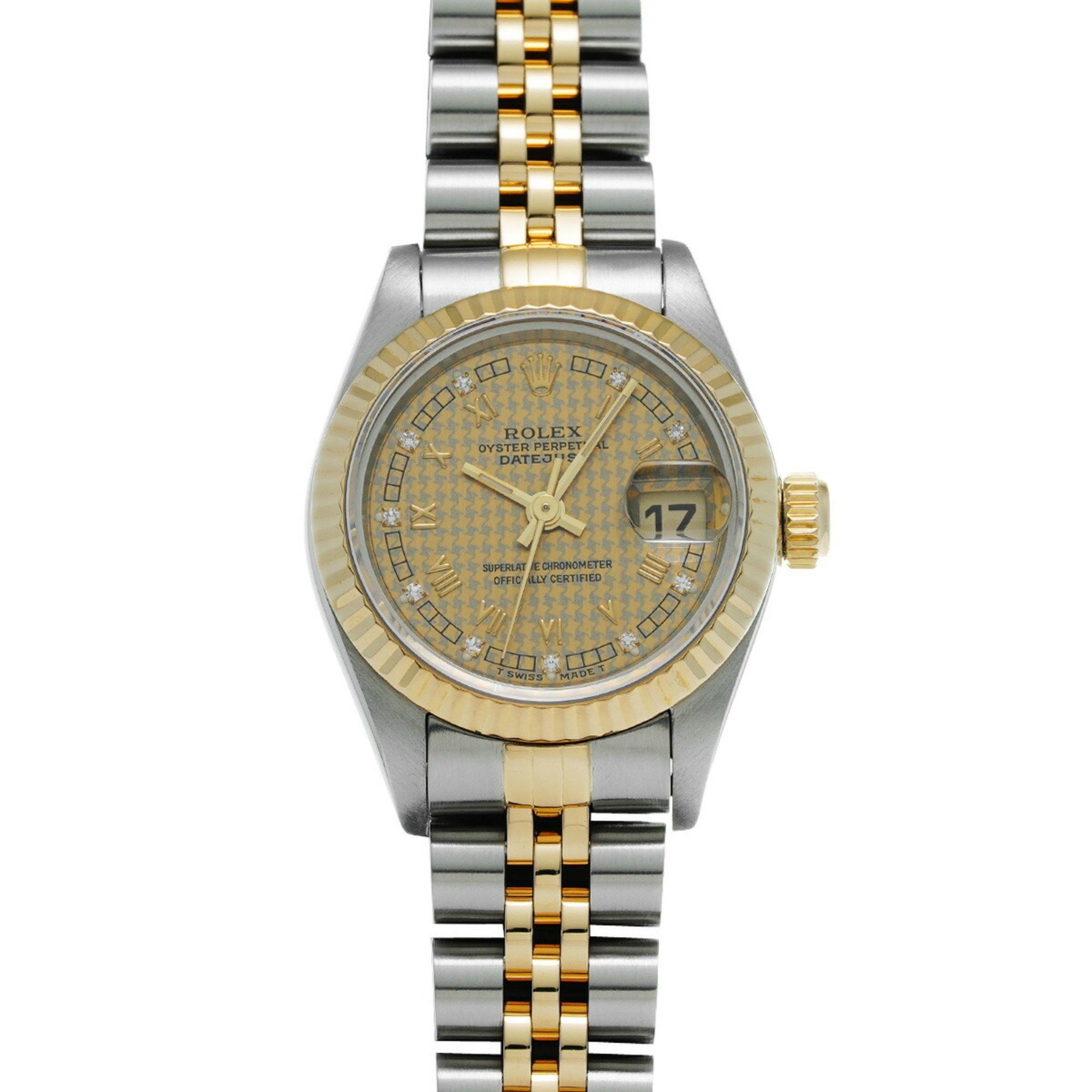 Rolex Datejust 10P Diamond 69173G W Series (Manufactured Around 1995) Hand Tooth/diamond Ladies Watch Automatic in Gold, Women's