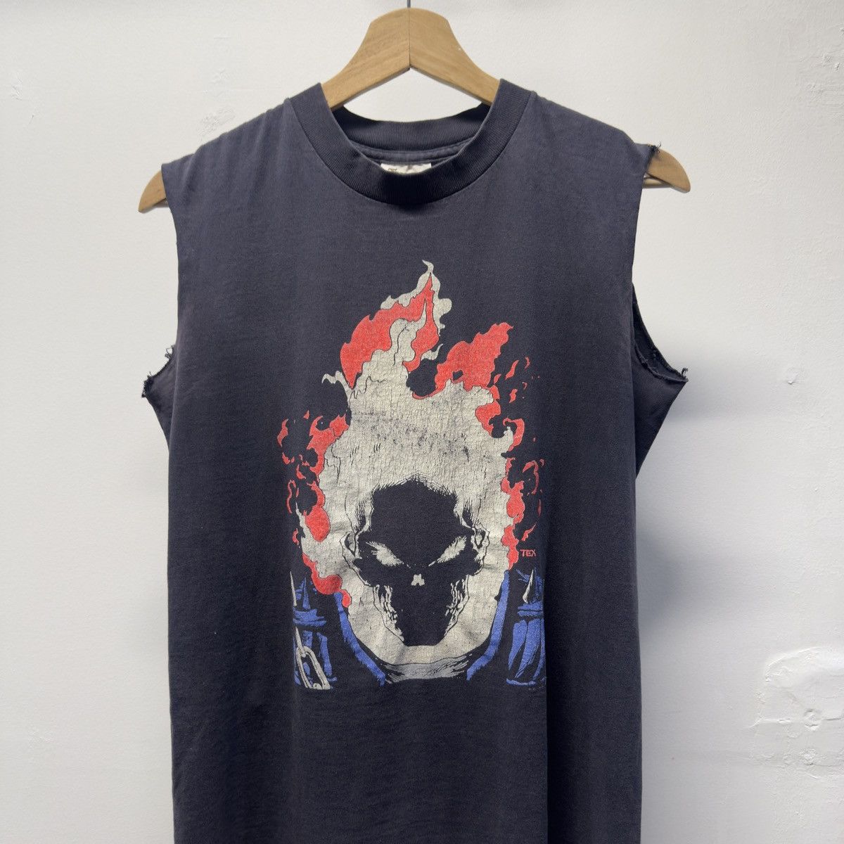 Vintage 90s Ghost Rider Flame Skull Cut Off Grunge Thrashed Faded Size US S / EU 44-46 / 1 - 3 Thumbnail