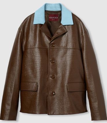 Gucci o1loc1c1125 821694 Embossed Leather Jacket in Brown Size US M / EU 48-50 / 2 - 1 Thumbnail