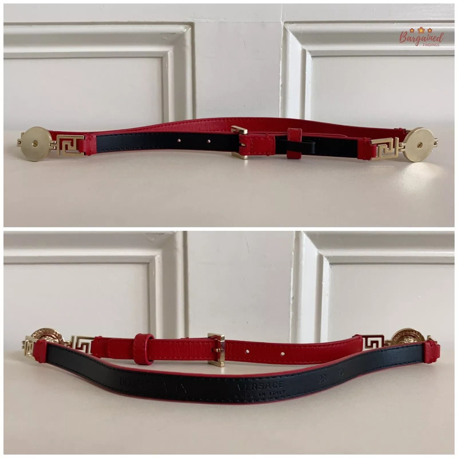 Versace Versace Red Leather Medusa Gold Logo Buckle Belt Size ONE SIZE - 5 Thumbnail