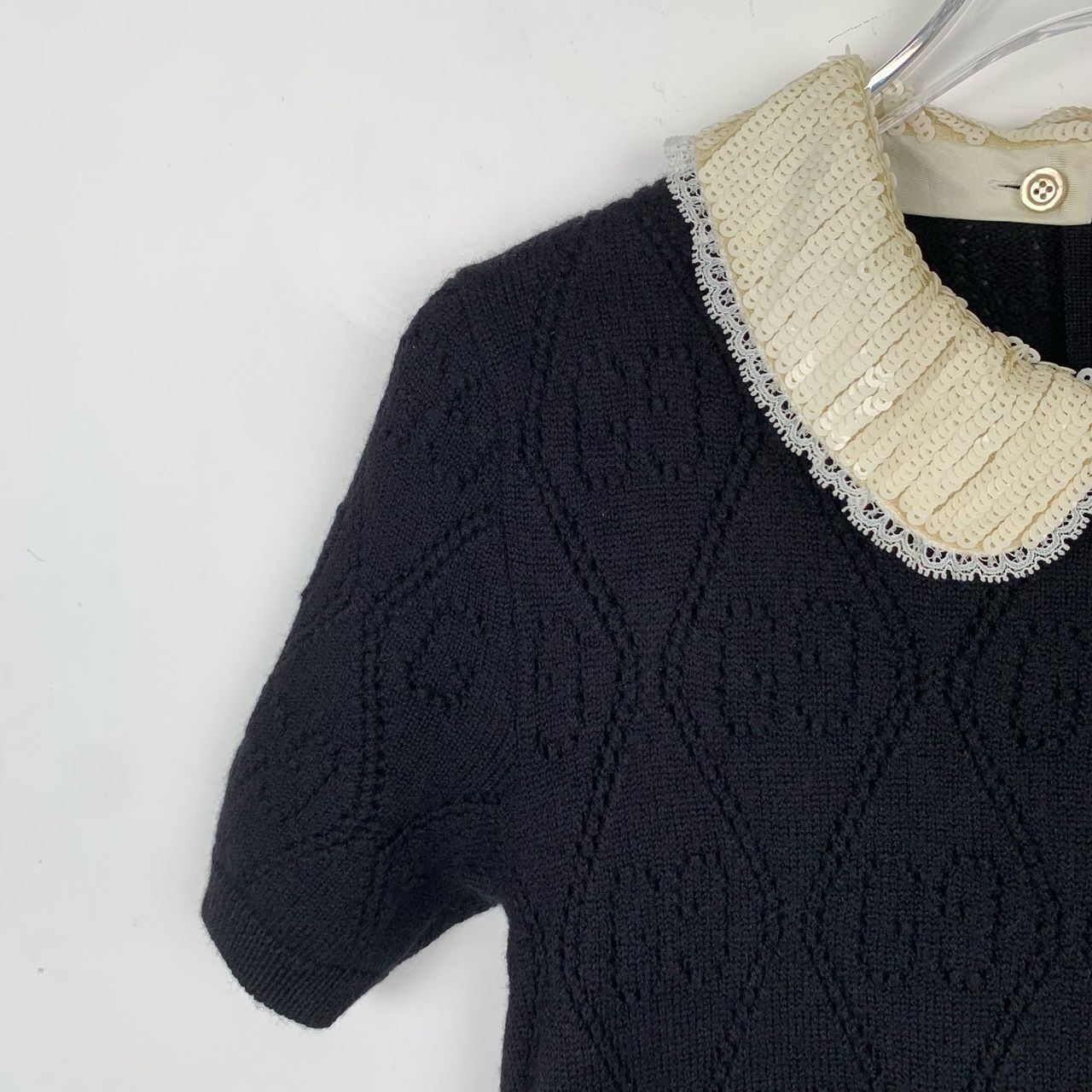 Gucci Gucci Black Knit Dress W/ Ivory Sequined Collar Short Sleeve Size S / US 4 / IT 40 - 3 Thumbnail