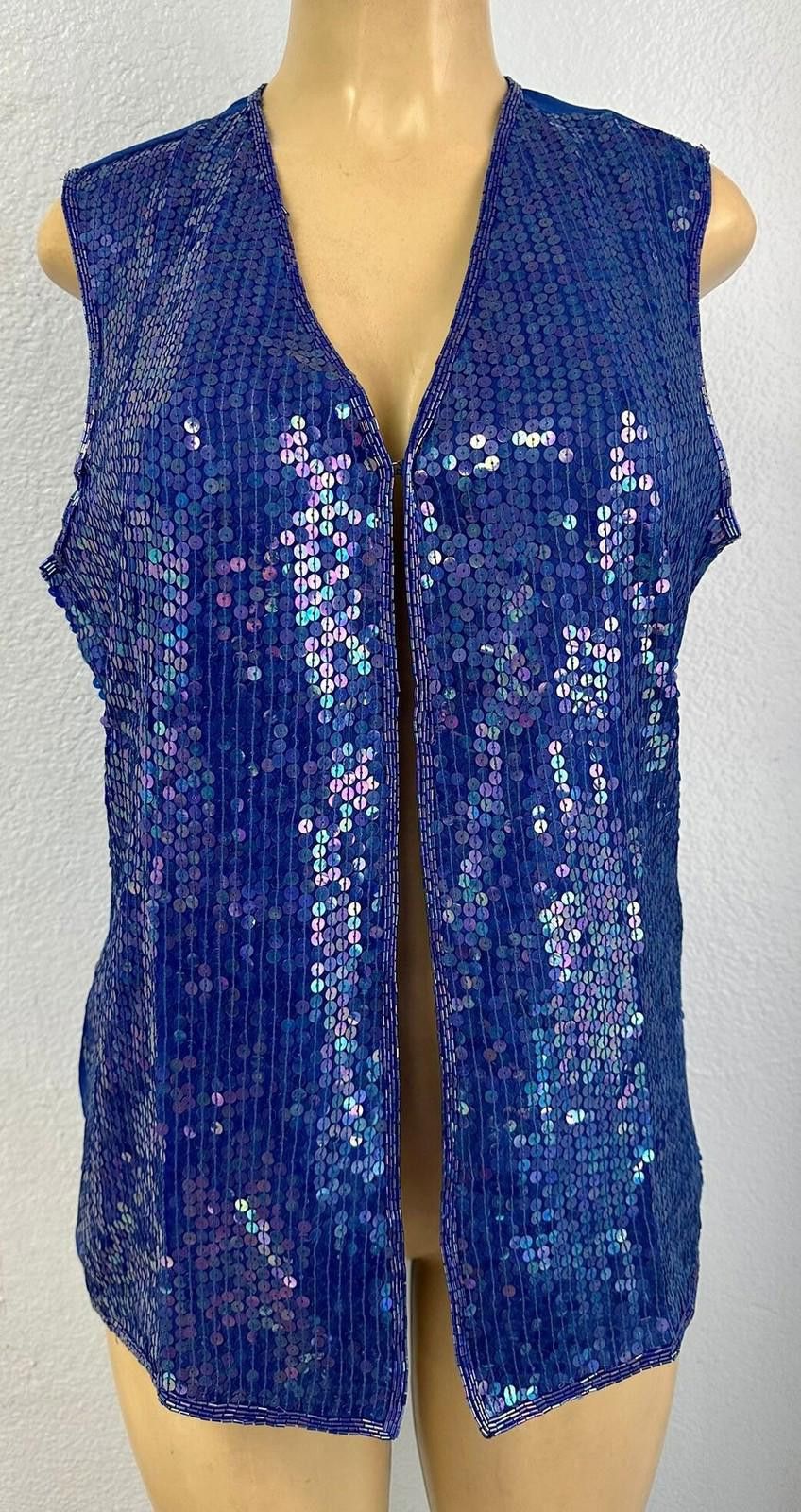 Designer Sequin Vest Blue Size 8 Only Size M / US 6-8 / IT 42-44 - 1 Thumbnail