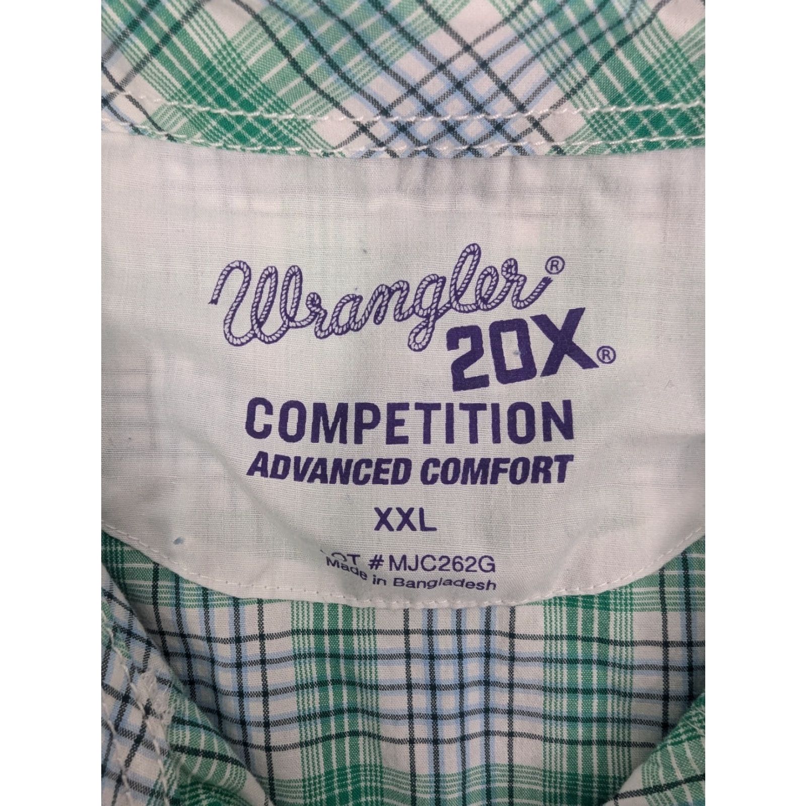 Wrangler Wrangler 20X Competition Advance Comfort Green Plaid Short Sleeve 2XL Pearl Snap Button-Up Shirt Mens Size US 39 - 7 Thumbnail
