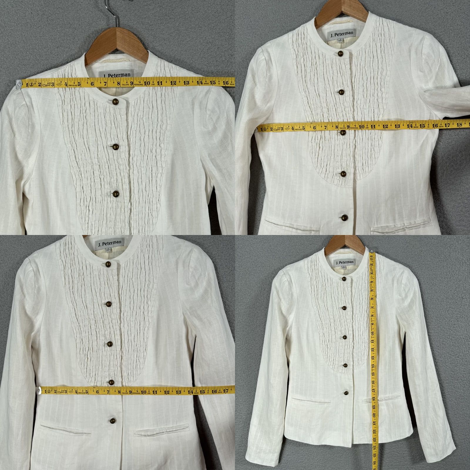 Vintage J. Peterman Blazer Womens 2 White Linen Tuxedo Bib Pleated Front Jacket Size XS / US 0-2 / IT 36-38 - 8 Thumbnail