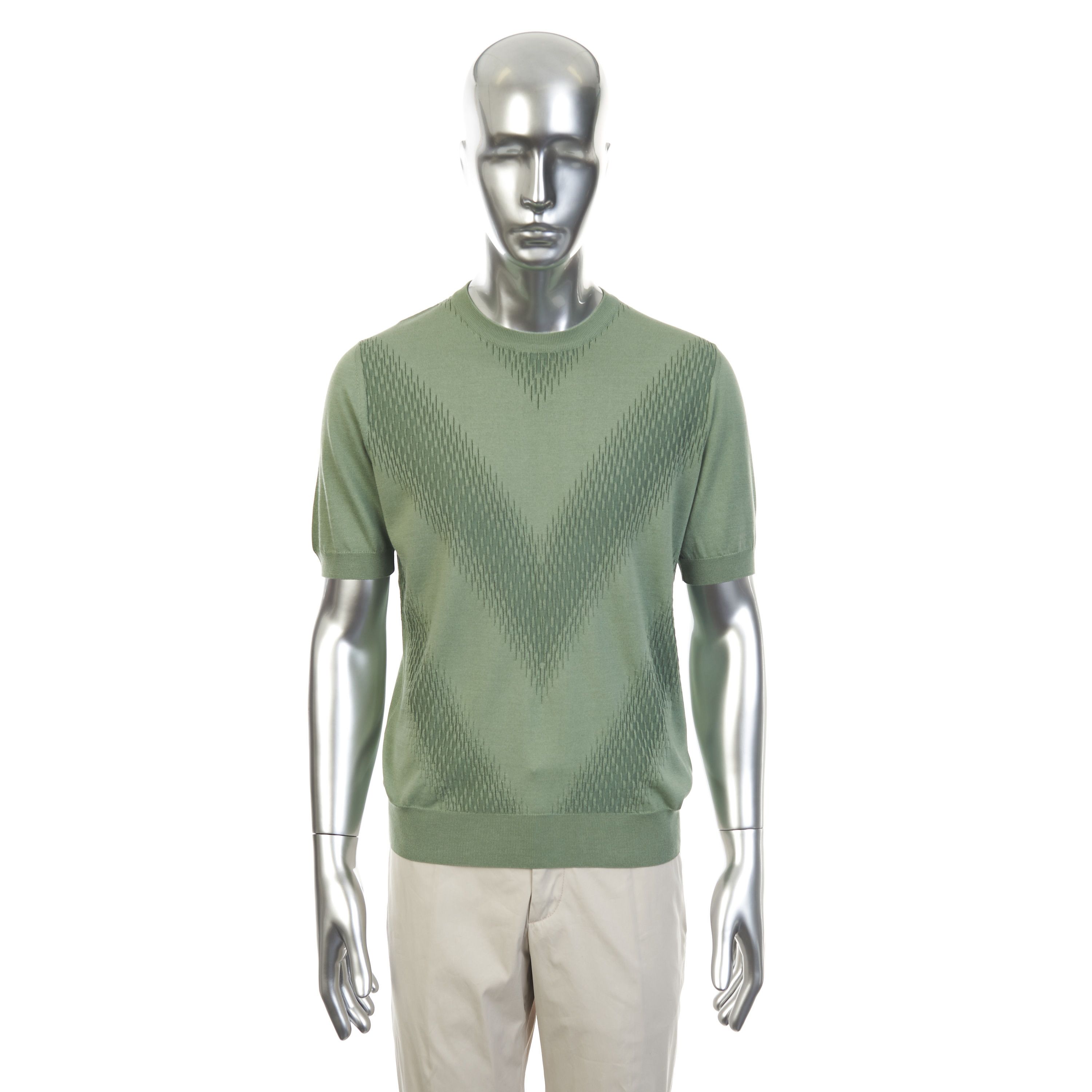 Zilli Thyme Green Casual Short Sleeves Sweater with V Patern Size US M / EU 48-50 / 2 - 1 Thumbnail