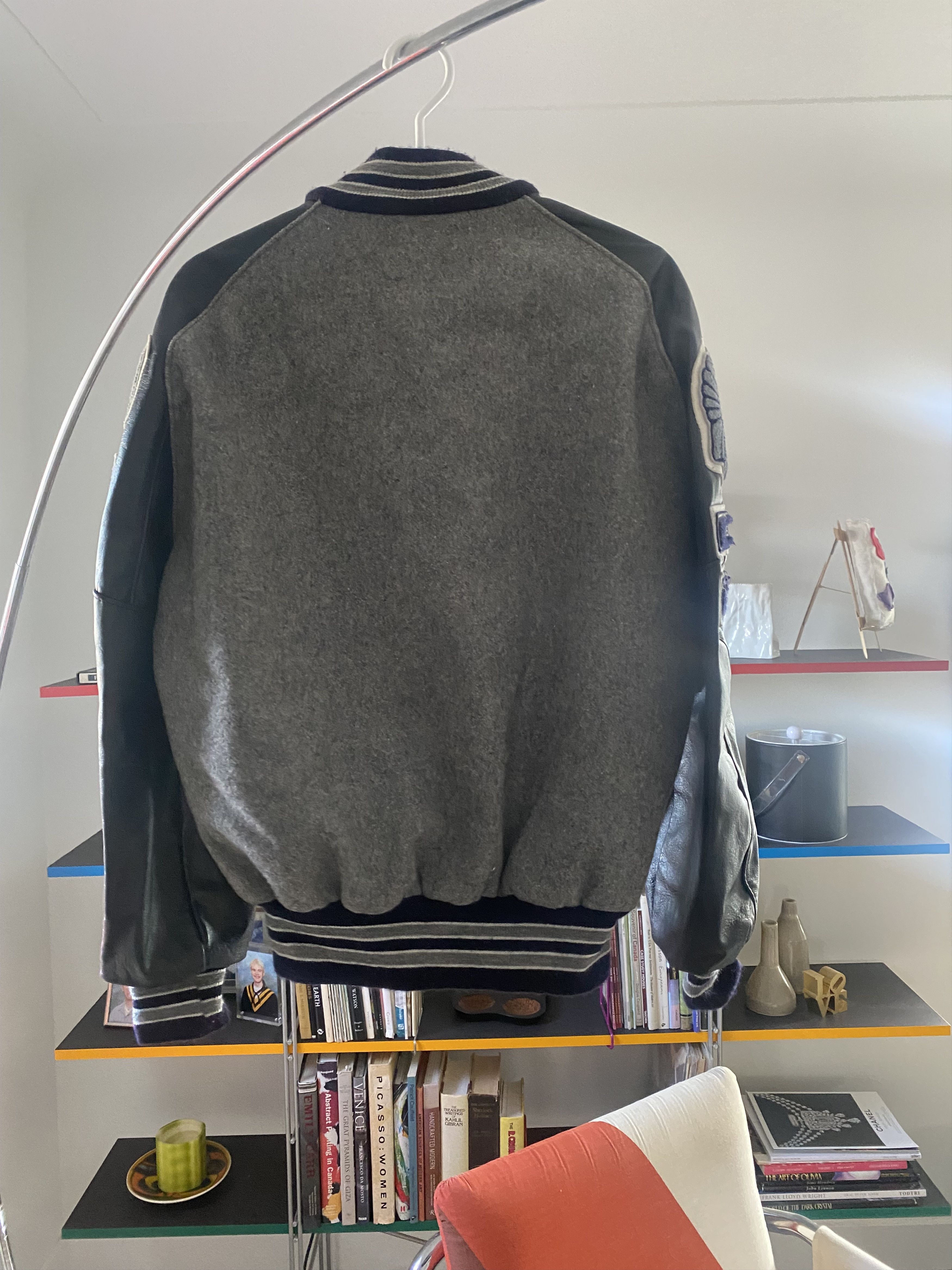 Delong × Vintage Vintage 90's DeLong Grey Leather Letterman Varsity Jacket Size US M / EU 48-50 / 2 - 4 Thumbnail