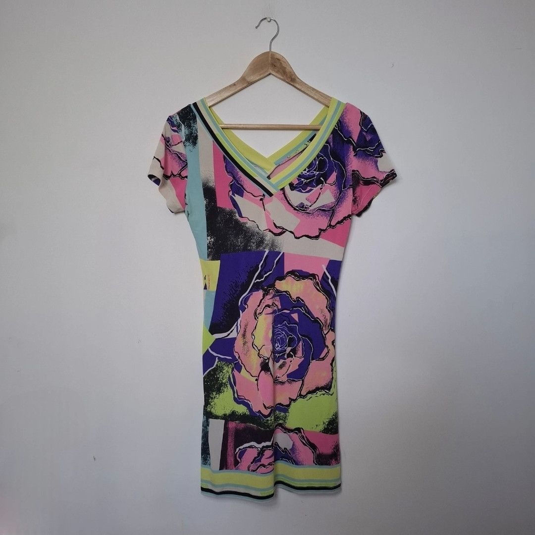 Roberto Cavalli ROBERTO CAVALLI Abstract Printed Jersey Mini Dress Size XL / US 12-14 / IT 48-50 - 1 Thumbnail