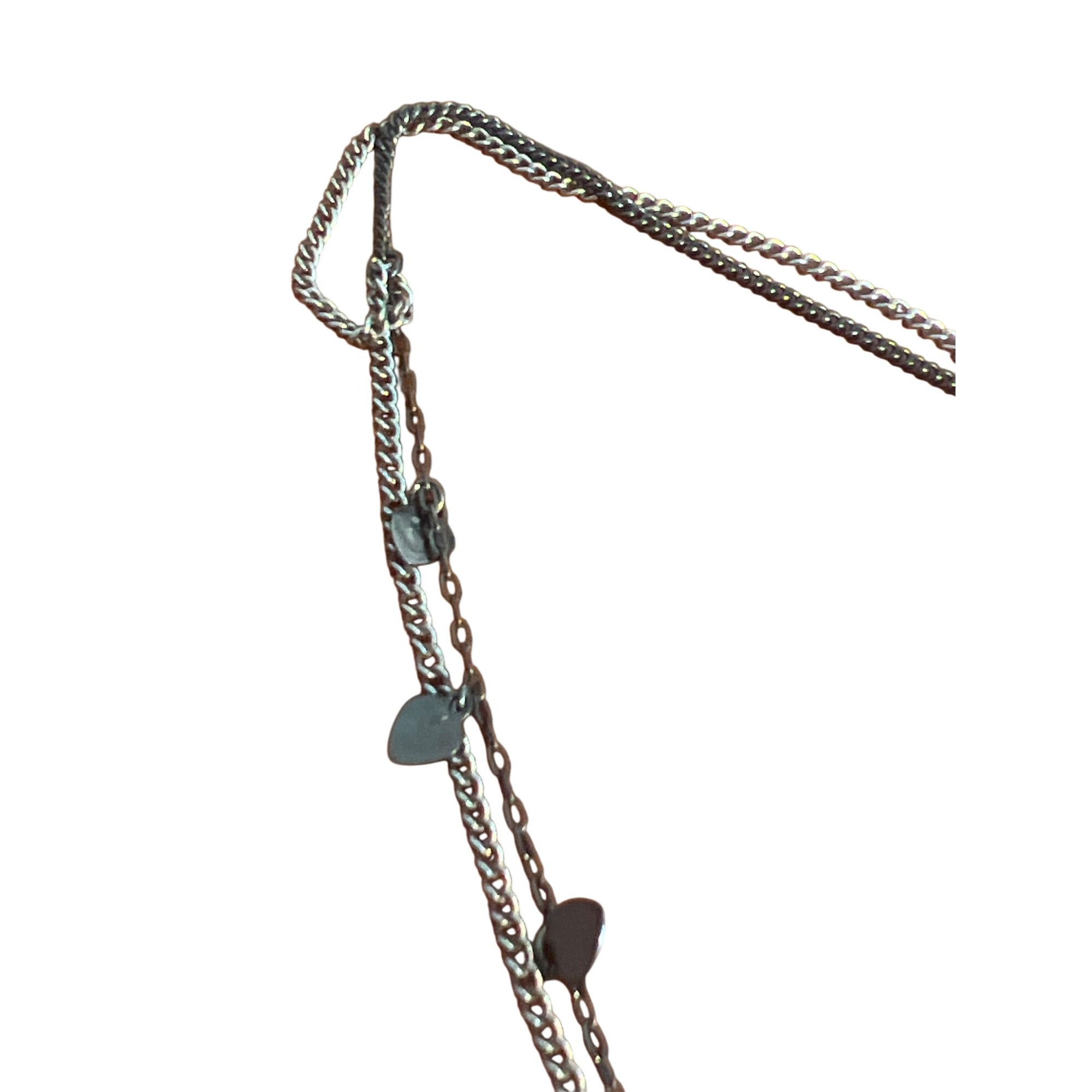 Other Vintage 2 Strand Necklace Silver Tone Gunmetal Heart Dangles Size ONE SIZE - 3 Thumbnail
