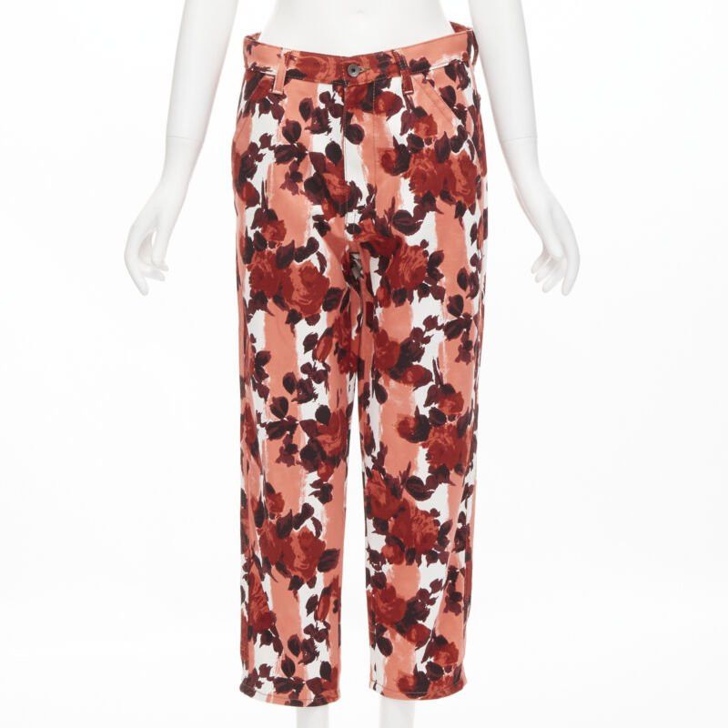 Marni MARN pink red abstract floral striped print 100% cotton wide leg jeans IT38 XS Size 26" / US 2 / IT 38 - 1 Thumbnail