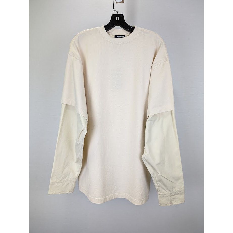 Balenciaga o1rshd1 Layered T-Shirt Back Hem Vintage Jersey Cream/Black Size US M / EU 48-50 / 2 - 1 Thumbnail