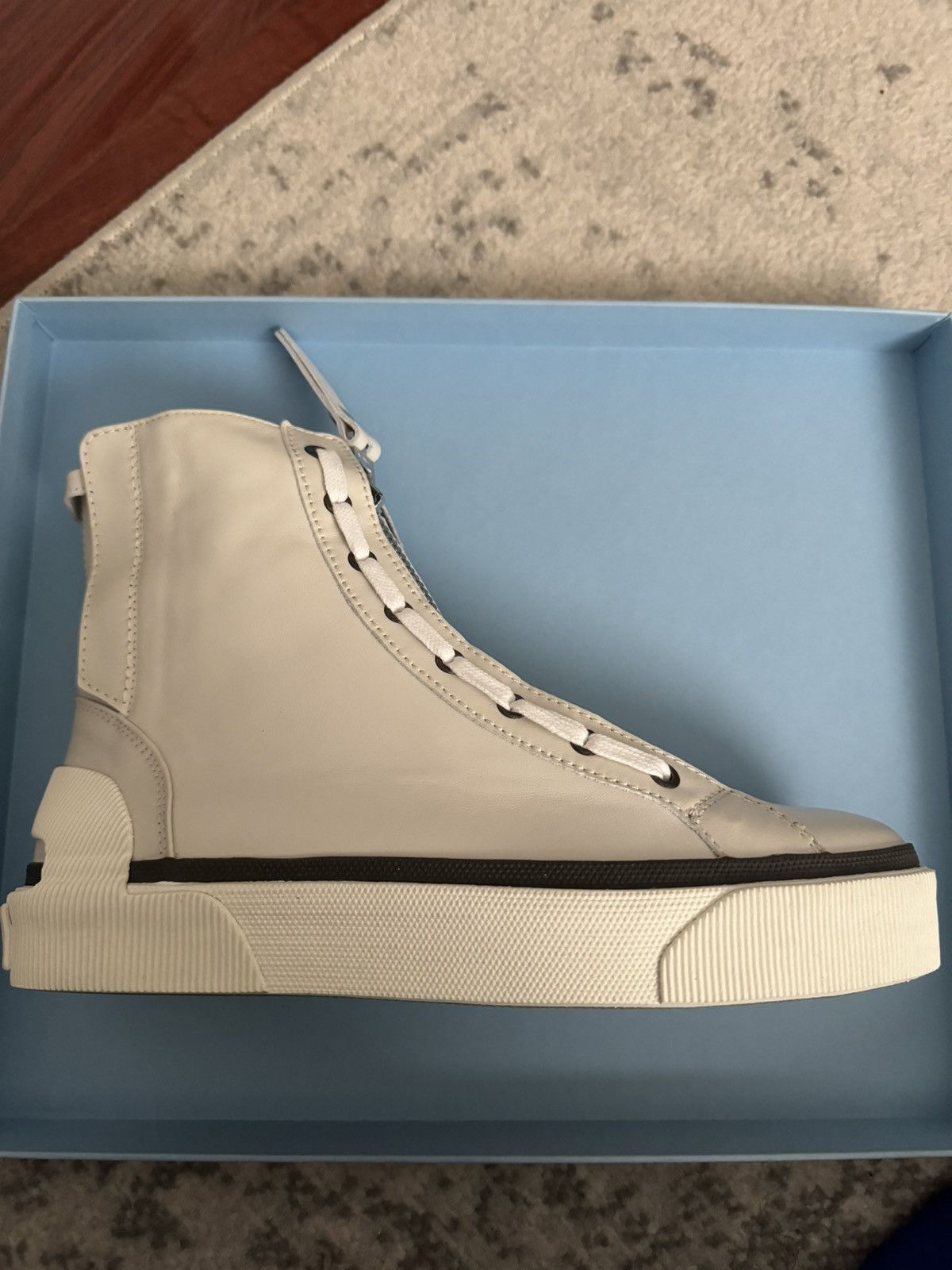 image of Lanvin High Top Nappa Calfskin Sneaker Retail $850 in Ivory, Men's (Size 9)
