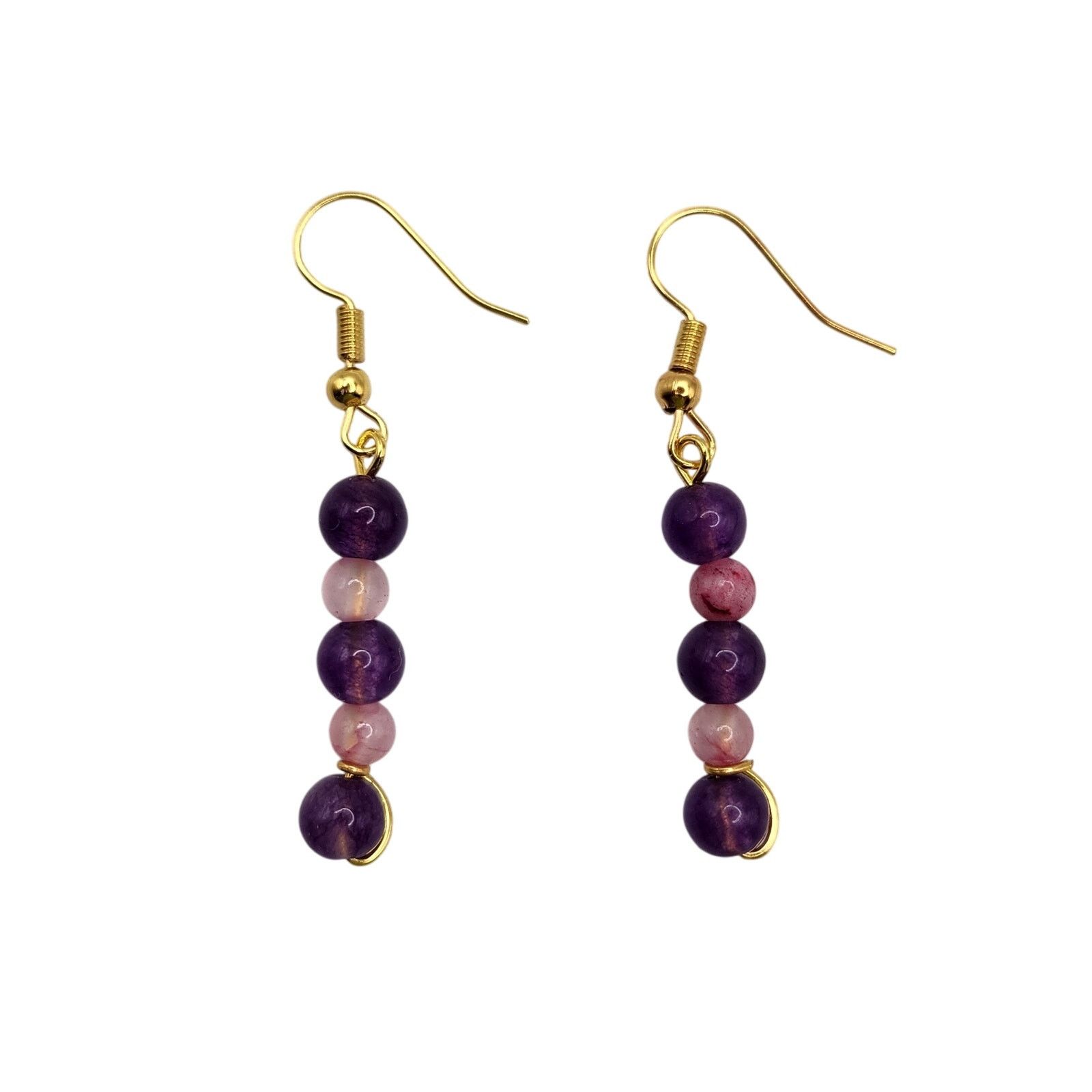 Other Handmade Purple Agate & Persian Pink Jade Dangle Earrings 2" Size ONE SIZE - 1 Thumbnail