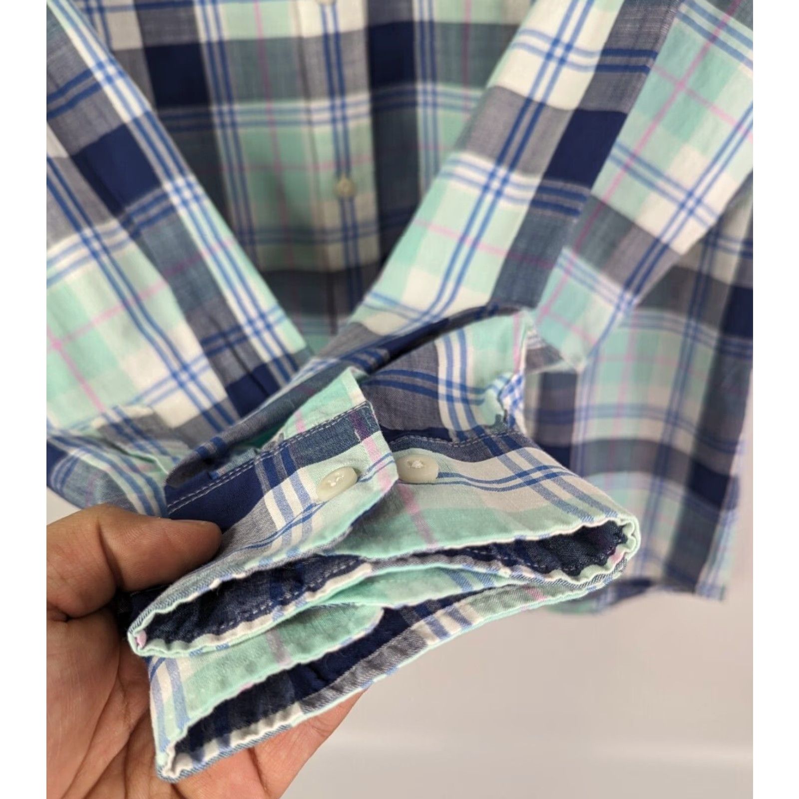 Izod IZOD Button-Up Shirt Mens M Long Sleeve Plaid Blue Pink Multicolor Classic Preppy Relaxed Casual Travel Cotton Size US M / EU 48-50 / 2 - 3 Thumbnail