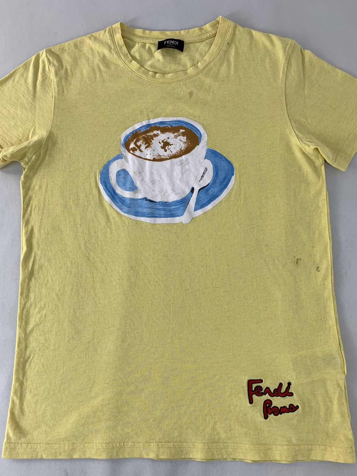 Fendi Fendi Roma Italia Cup Coffee Graphic Screen Printed Tee Size US S / EU 44-46 / 1 - 3 Thumbnail