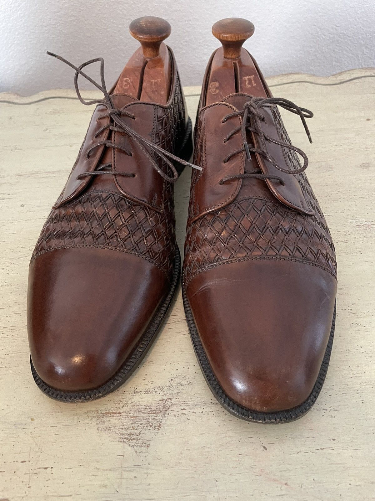 Bragano × Cole Haan Woven Leather Cap Toe Oxfords Size US 11 / EU 44 - 2 Thumbnail