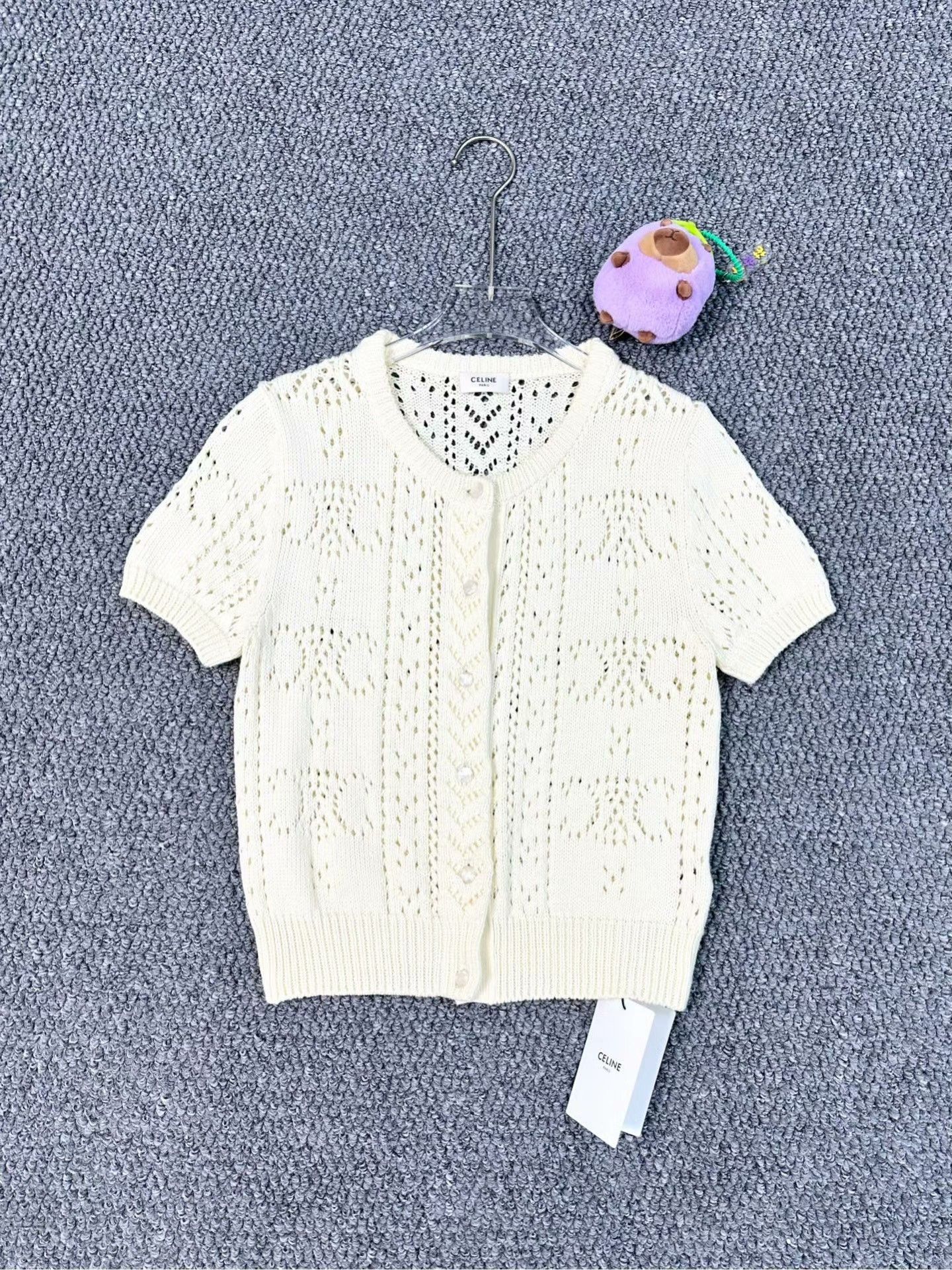 Celine Celine Openwork Logo Knit Short-Sleeve Cardigan Size M / US 6-8 / IT 42-44 - 1 Thumbnail