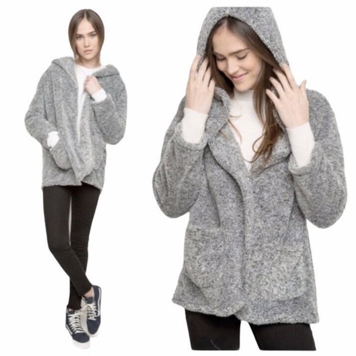 Brandy Melville Brandy Melville Tessi Fuzzy Cozy Hooded Teddy Coat Jacket