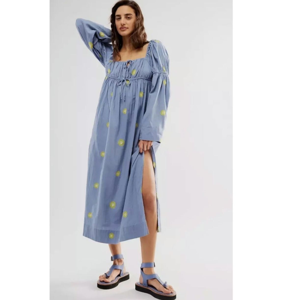 sachin and babi light blue dress FREE PEOPLE Real Love Embroidered Maxi Dress