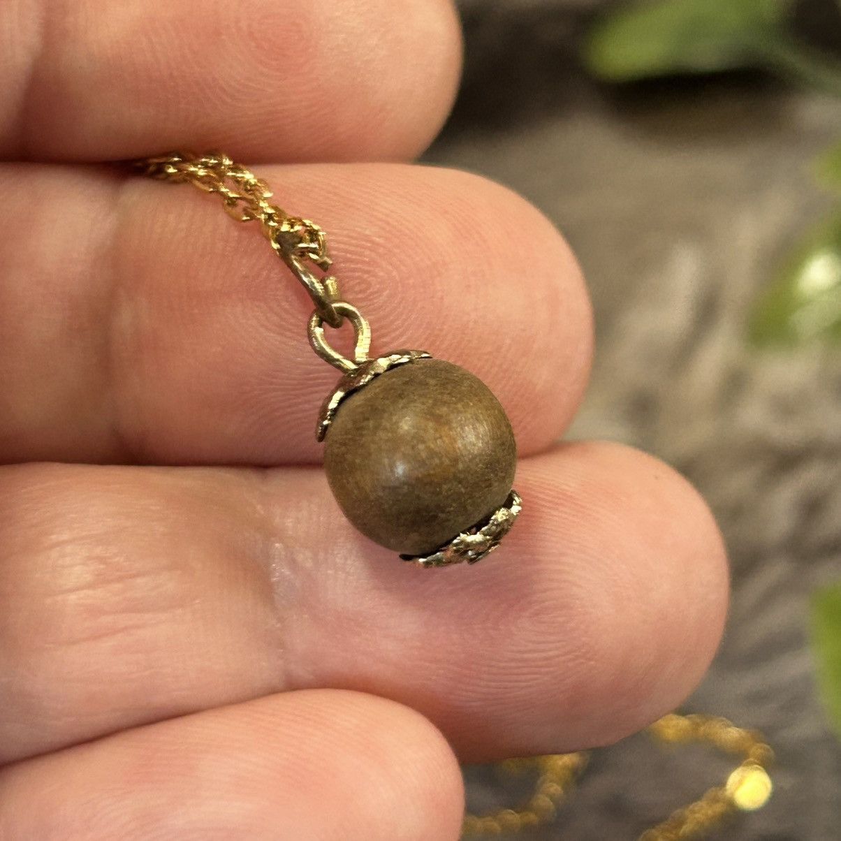 Vintage Handcrafted vintage wood bead pendant on chain necklace Size ONE SIZE - 1 Thumbnail