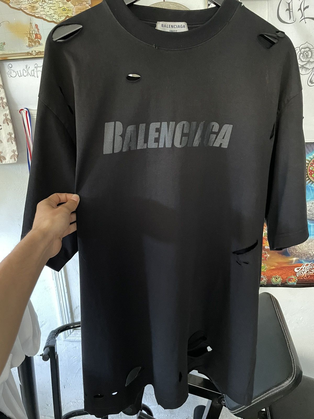 image of Balenciaga Logo Destroyed T-Shirt in Black, Men's (Size XS)