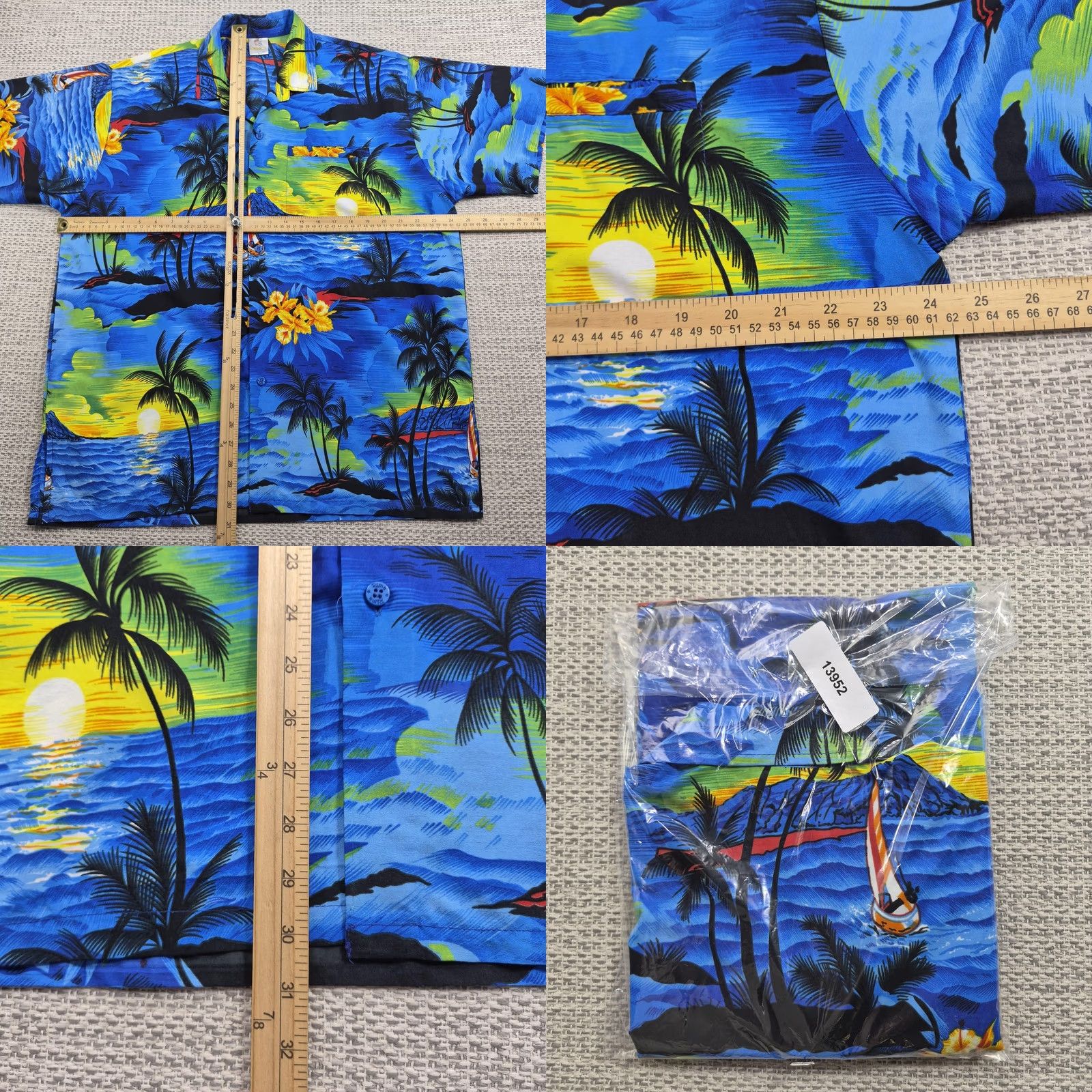 Erima Rima Button Up Shirt Mens Large Blue Scenic Hawaiian Aloha Short Sleeve Size US L / EU 52-54 / 3 - 8 Thumbnail