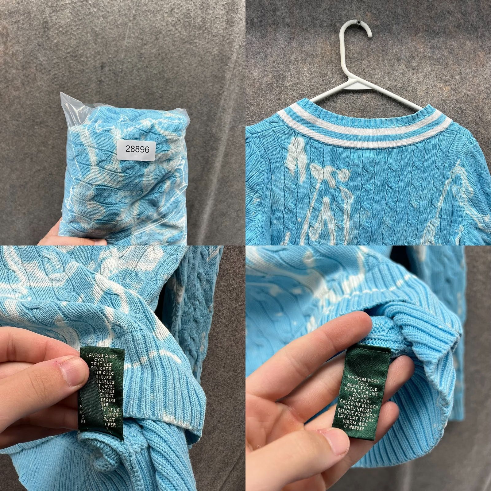 Ralph Lauren VINTAGE Lauren Ralph Lauren Sweater Shirt Womens Small Blue V-Neck Cable Knit Active Fleece LRL Size S / US 4 / IT 40 - 8 Thumbnail