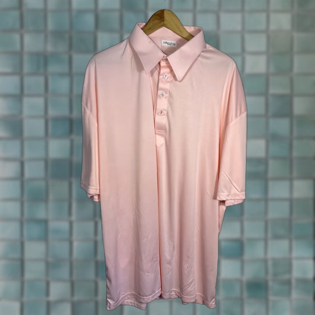 Vintage Collars & Co Dress Polo Shirt 3XL Pink English Spread Short Sleeve Golf Polyester Stretch Shirt Men Size 48R - 1 Thumbnail