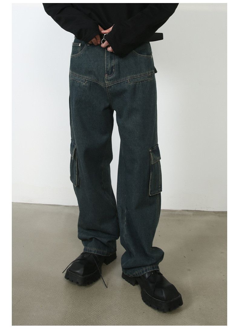 Vintage Men's Loose-Fit Multi-Pocket Washed Cargo Denim Jeans Size US 32 / EU 48 - 2 Thumbnail