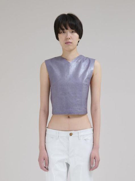 Marni oc11z0525 Leather Front Crop Top in Grey Size L / US 10 / IT 46 - 1 Thumbnail