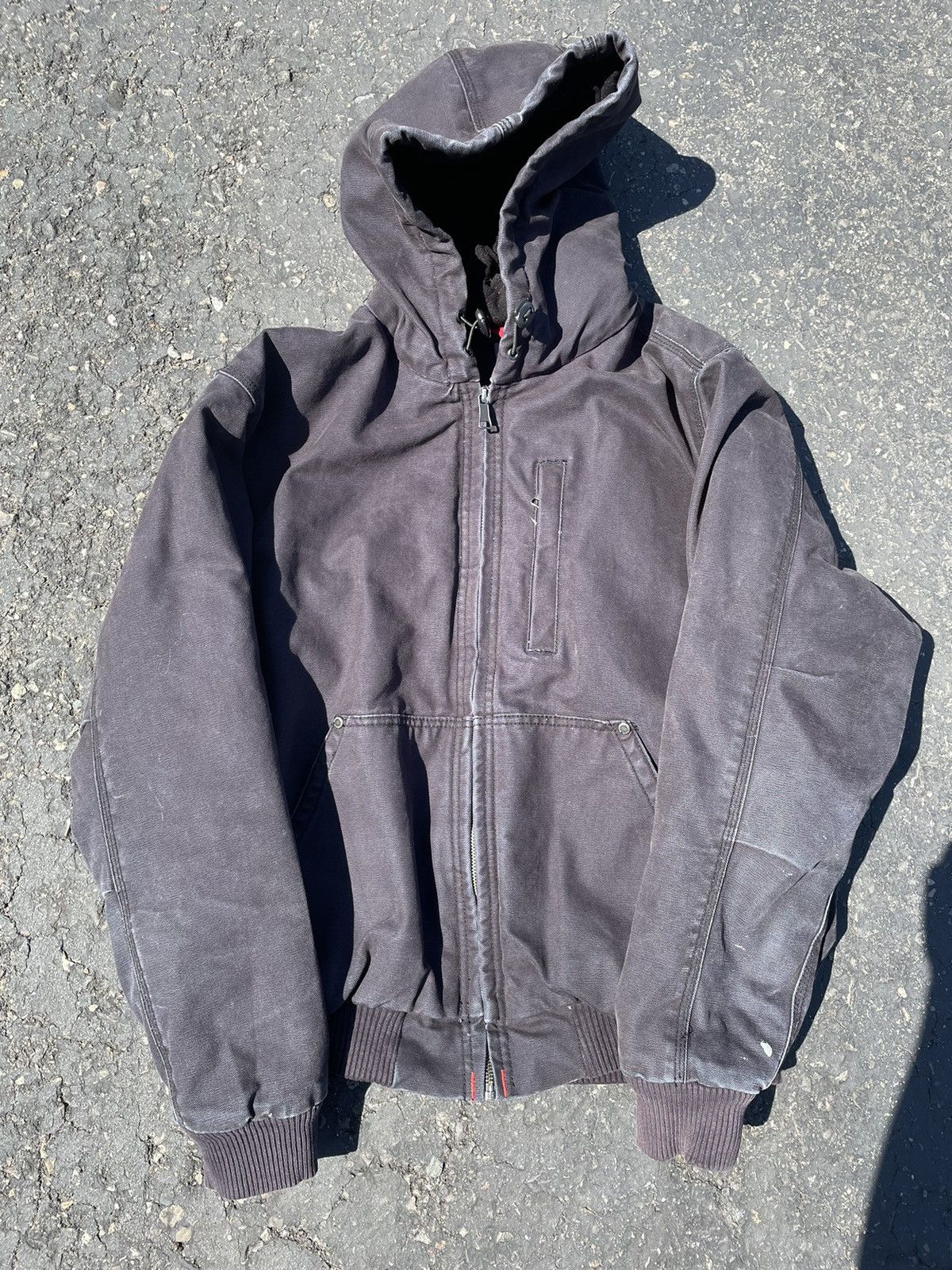 image of Carhartt x Craftsman Vintage Faded Craftsman Quilted-Lined Hooded Work Jacket in Black (Size Medium