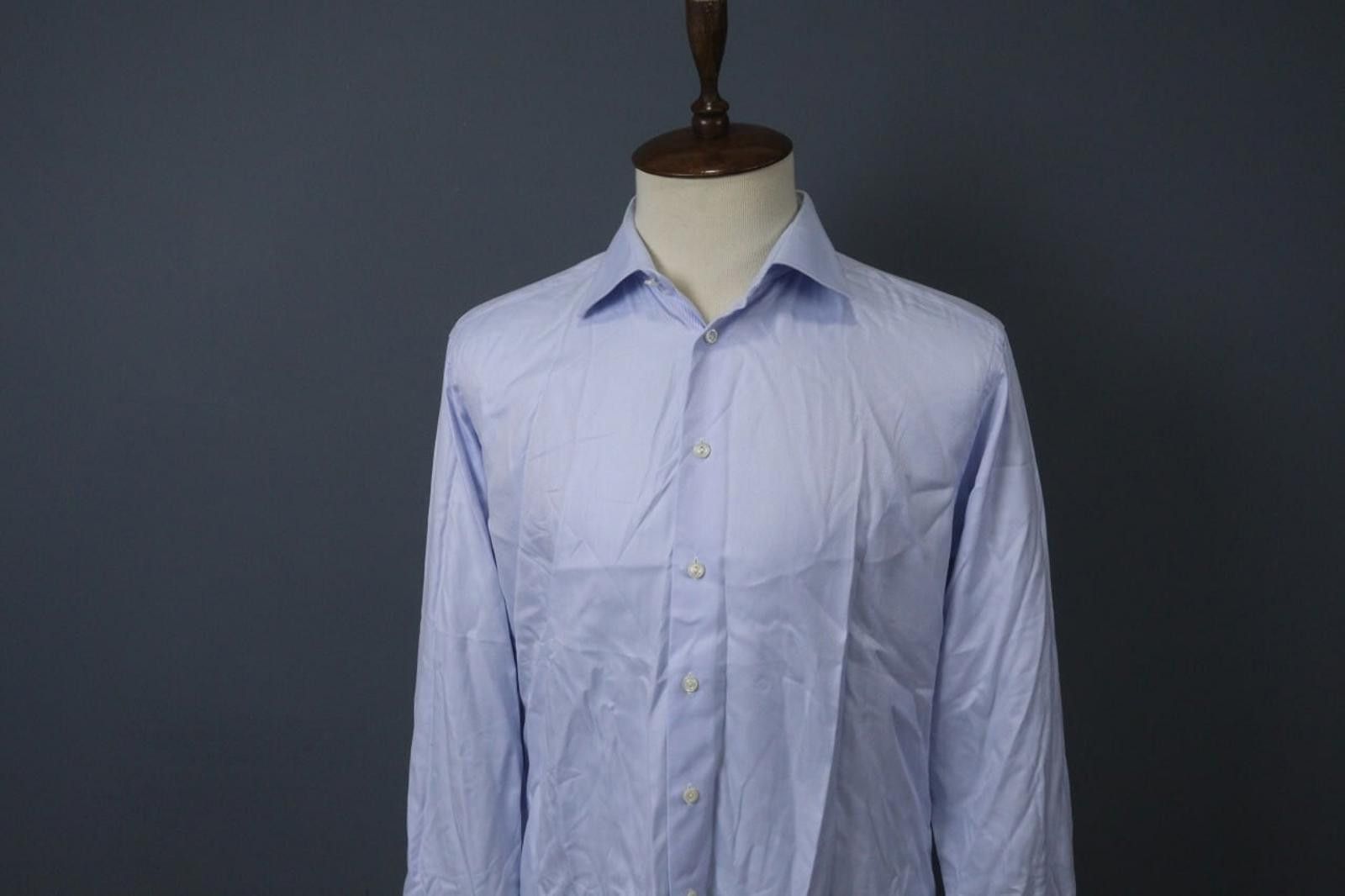 Eton Eton Blue Pinstriped Cotton Collared Formal Front Shirt Top Size US M / EU 48-50 / 2 - 2 Thumbnail