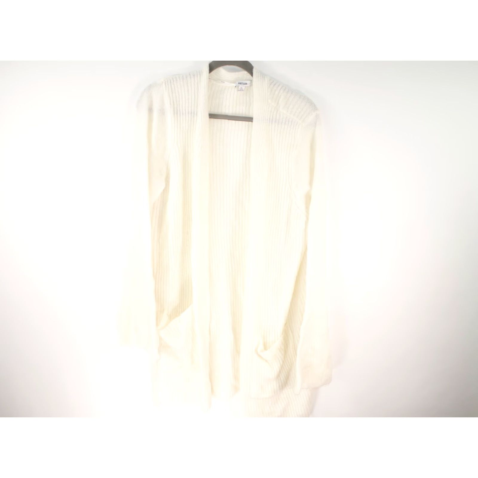 Vintage Kensie Knit Cardigan Ribbed Sweater Womens XL Ivory Roll Tab Sleeve Scoop Neck Knit Style Tight-Knit Cardigan Women Size XL / US 12-14 / IT 48-50 - 2 Thumbnail