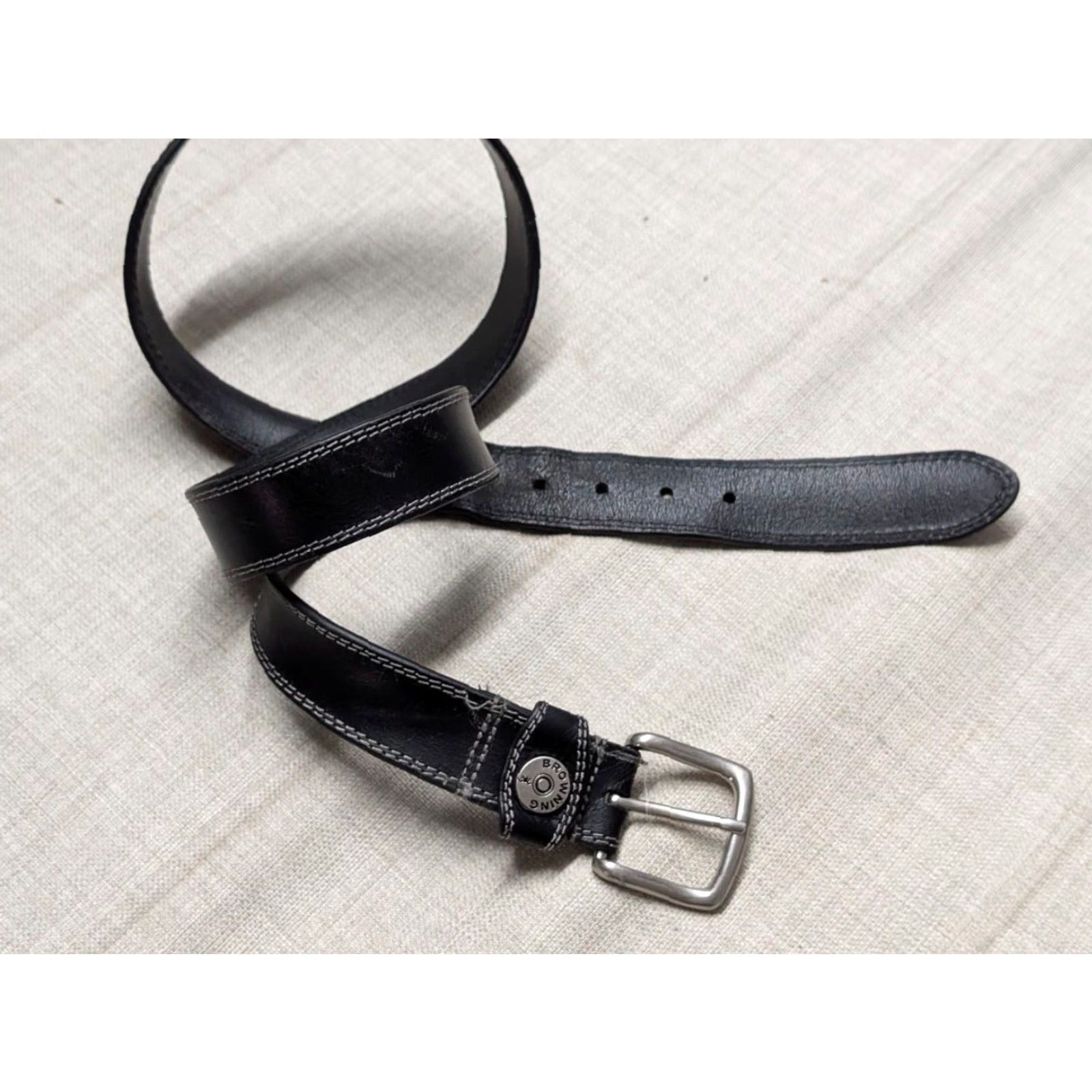 Vintage VINTAGE Browning belt 46 leather Cowhide full grain STITCHED black 1-3/8" belt Regular Mens Belt Size 46 - 5 Thumbnail