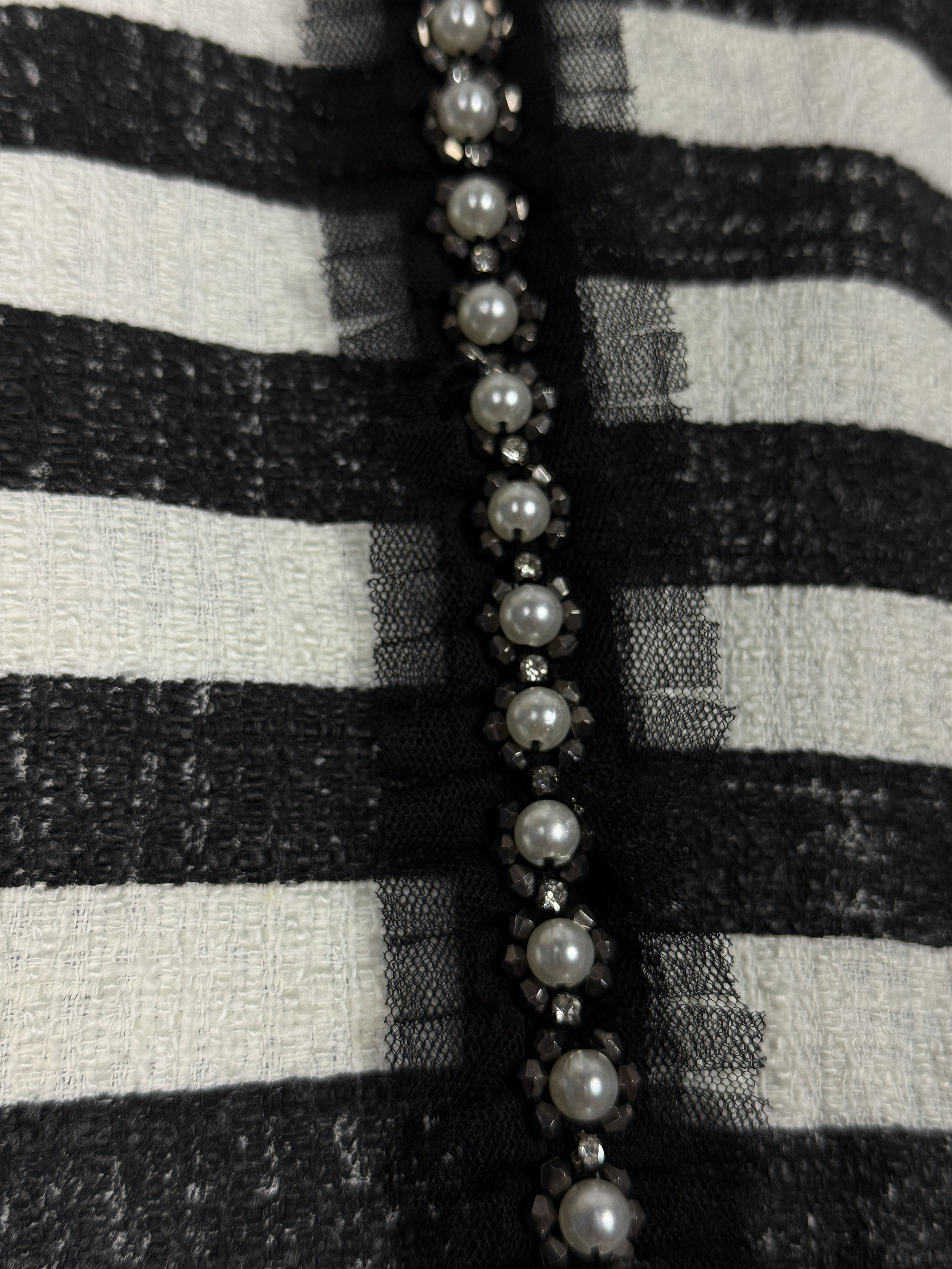 Pinko Pinko striped blazer black white with lace pearls cotton Size M / US 6-8 / IT 42-44 - 3 Thumbnail