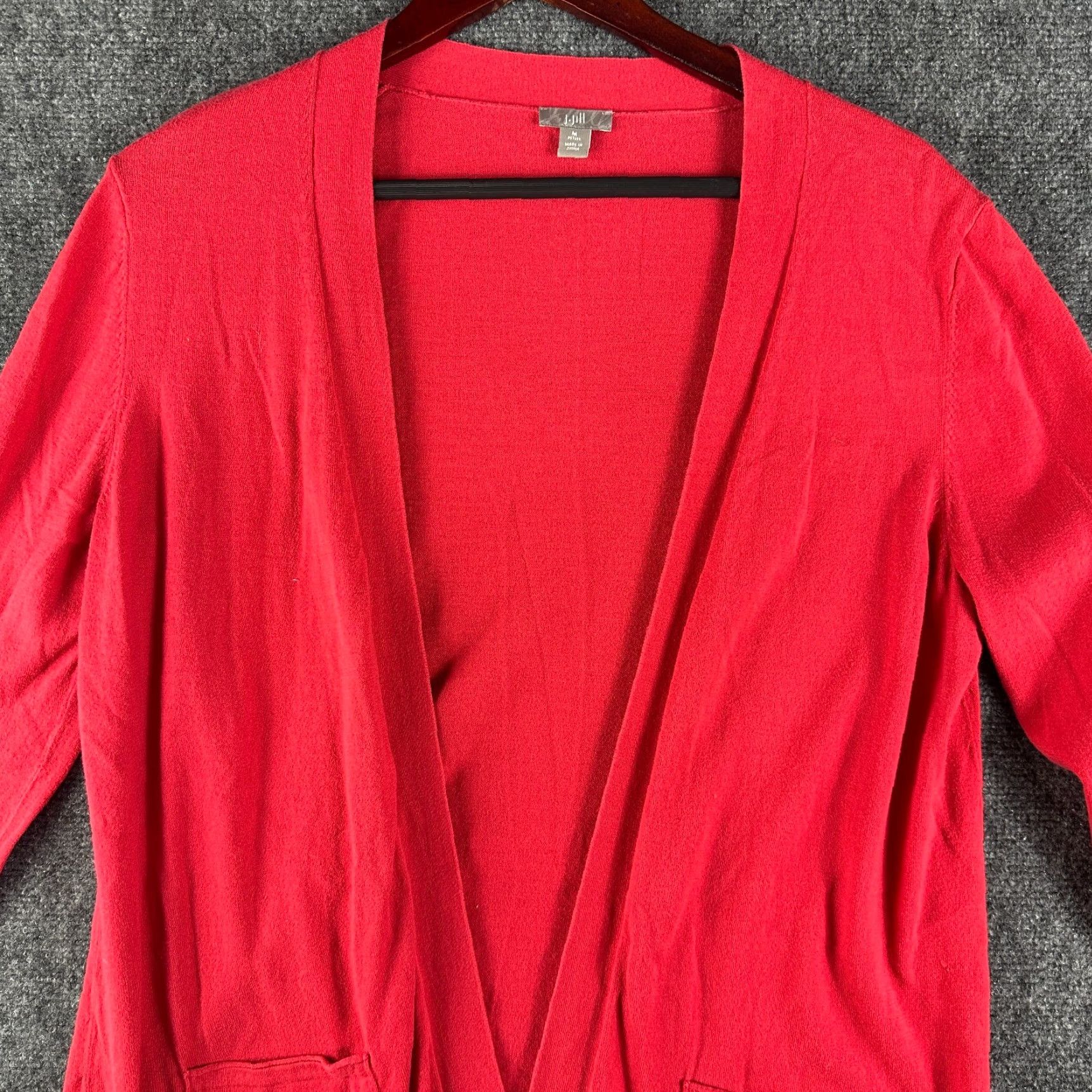 J. Jill J. Jill Sweater Cardigan Womens Medium Red Open Pockets Long Sleeve V-Neck Knit 100% Cotton Size M / US 6-8 / IT 42-44 - 3 Thumbnail