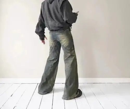 Jean Retro distressed splash striped wide-leg draped jeans Size US 29 - 6 Thumbnail