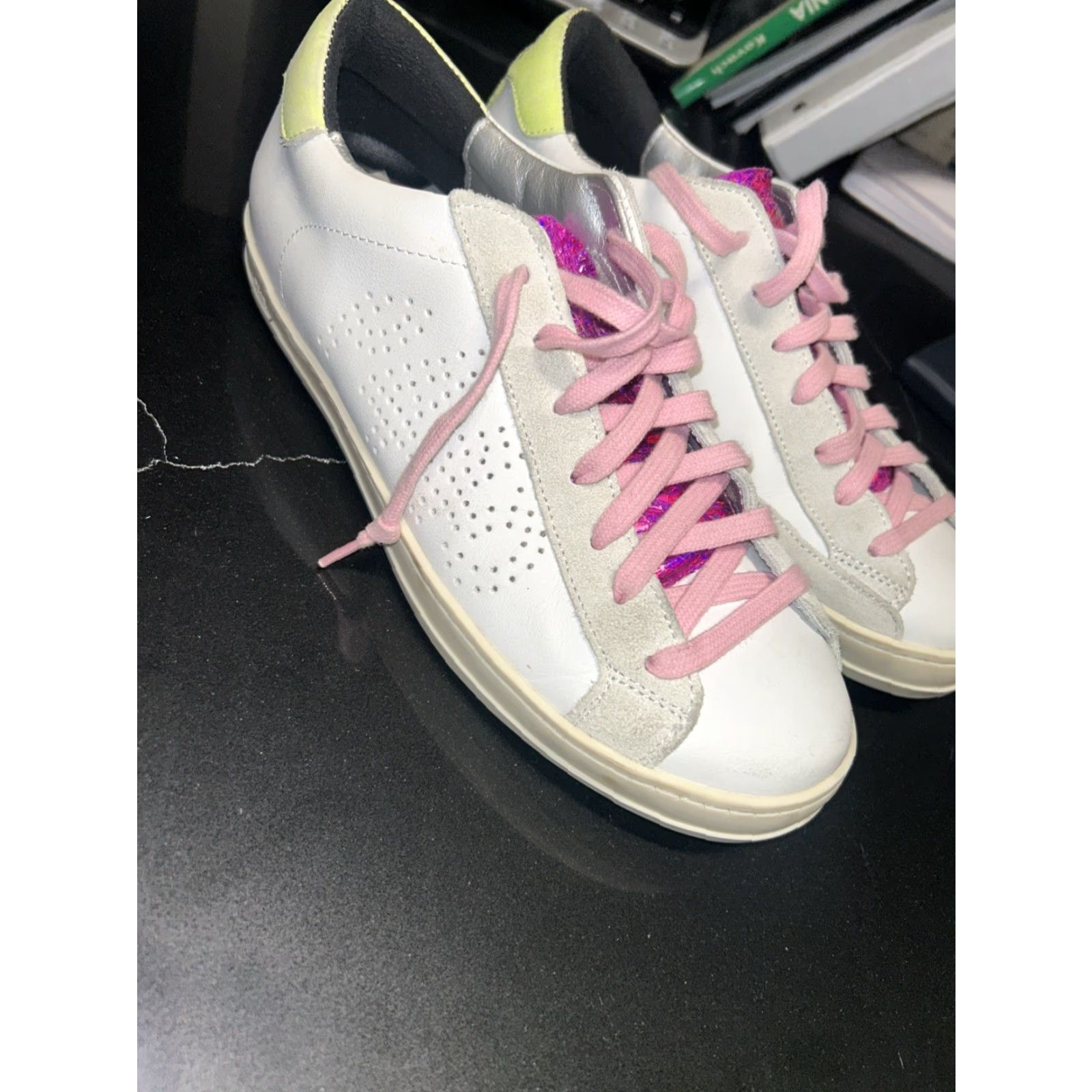 P448 P448 John Sneakers Womens 39 White Leather Pink Trim Mid Top Shoes Casual Athletic Sneaker Womens Size M / US 6-8 / IT 42-44 - 3 Thumbnail
