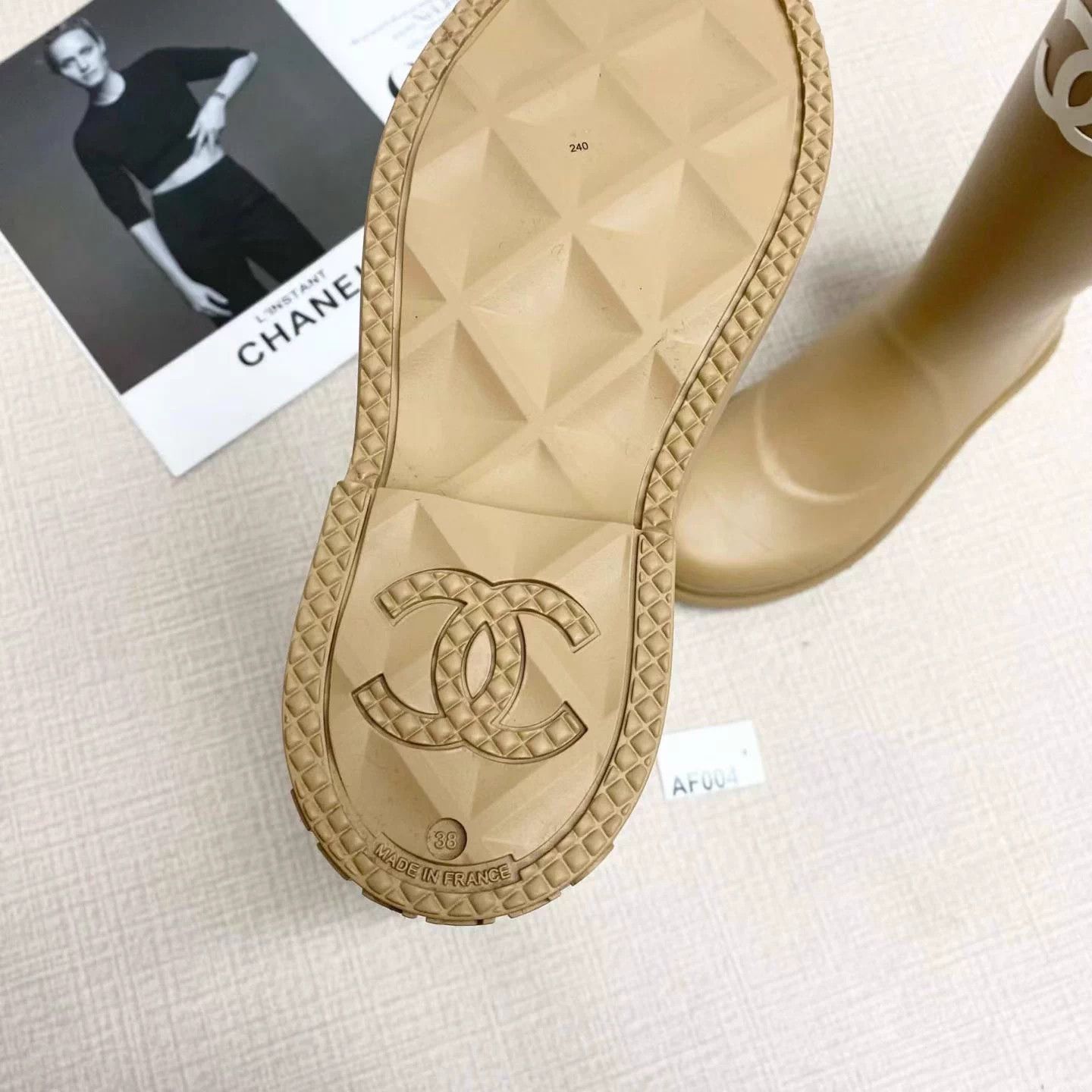 Chanel CHANEL 25S Women's Beige Tall Boots 38 New AF004 Size US 7.5 / IT 37.5 - 5 Thumbnail