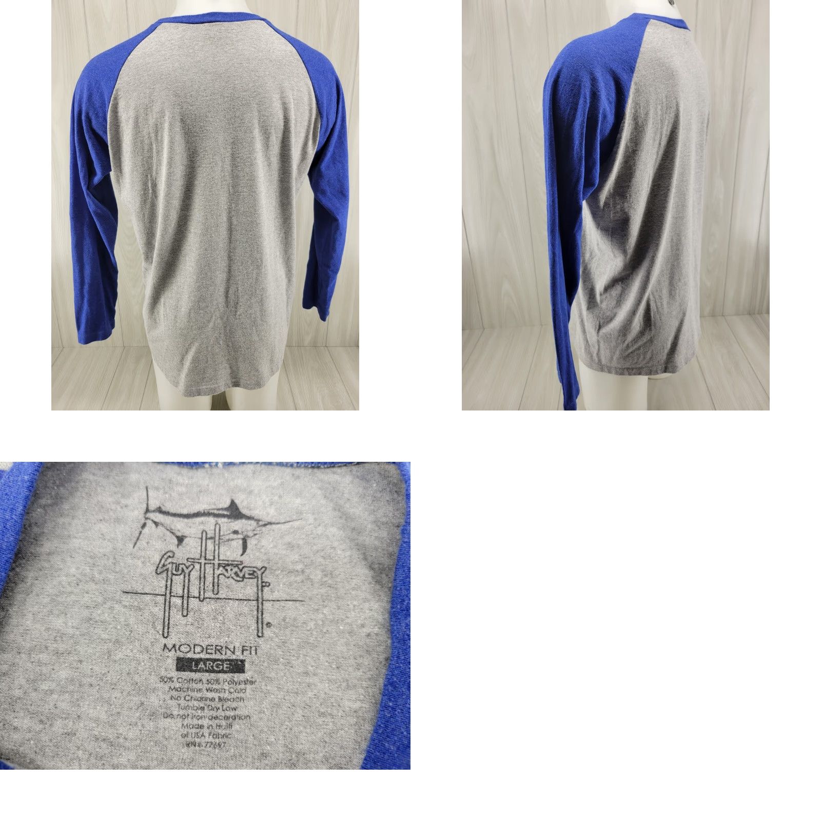 Guy Harvey VINTAGE Guy Harvey Shirt Adult Large Gray & Blue Modern Fit Long Sleeve Mens Size US L / EU 52-54 / 3 - 8 Thumbnail